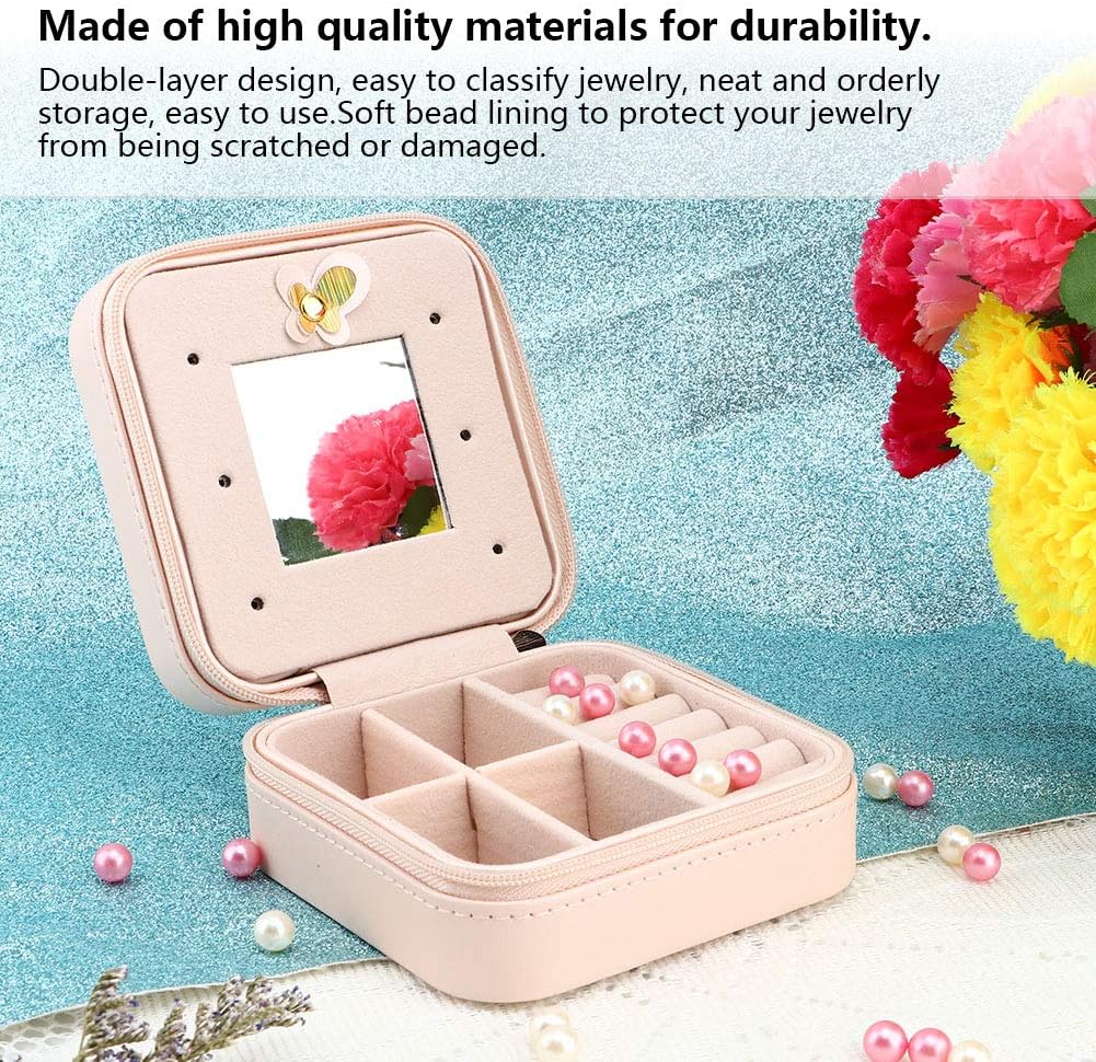 Small Jewelry Box, Travel Case PU Leather Organizer Storage Holder Portable Jewellery Display for Necklace Earring Rings (Double layer bare powder bicycle) โ image 2