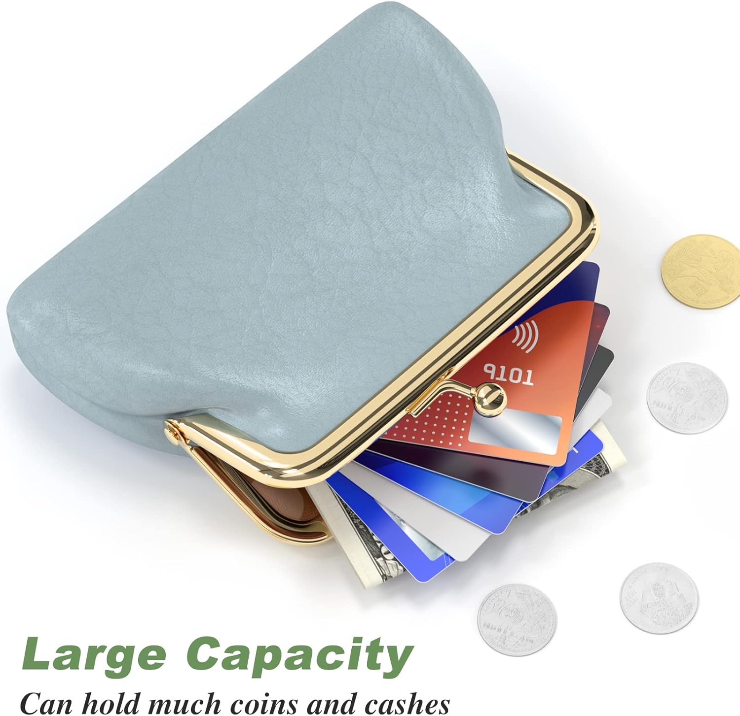 Coin Purse, Small PU Leather Change Purse, Coin Purse Wallet with Clasp, Car Coin Holder Pouch for Woman Men Kids Girls, Blue โ image 5
