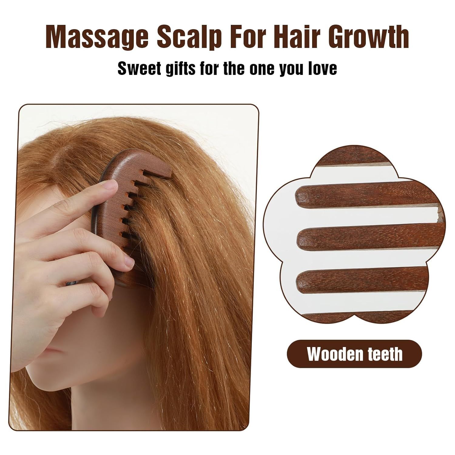 Matwses 2 Pcs Natural Wooden Hair Comb, Wooden Wide Tooth Comb, Vintage Wood Scalp Massage Combs for Women and Men Detangling (3.86×2.17in) — image 4