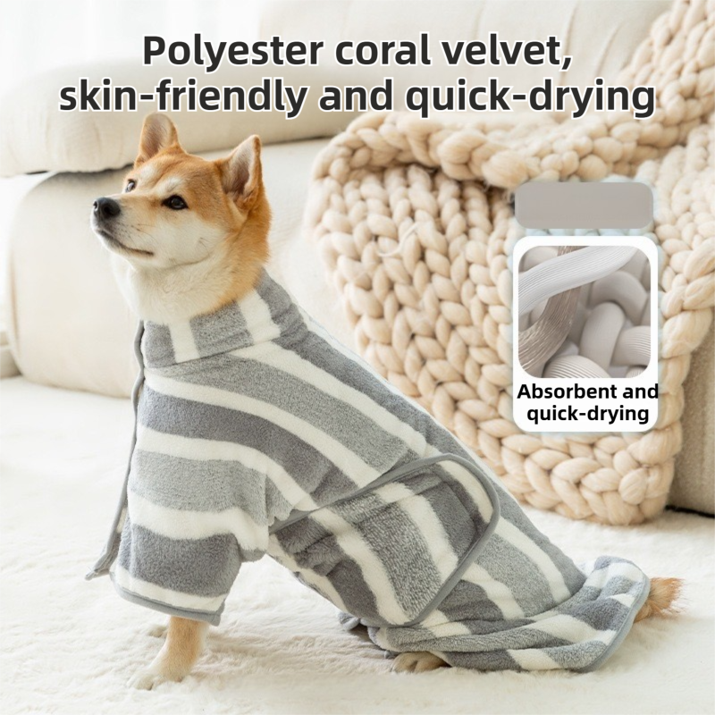 Red Stripes Super Absorbent Pet Bathrobe with Waist Belt & Neck Snap - Full Coverage Quick-Drying Towel for Dogs & Cats (S Size) โ image 3
