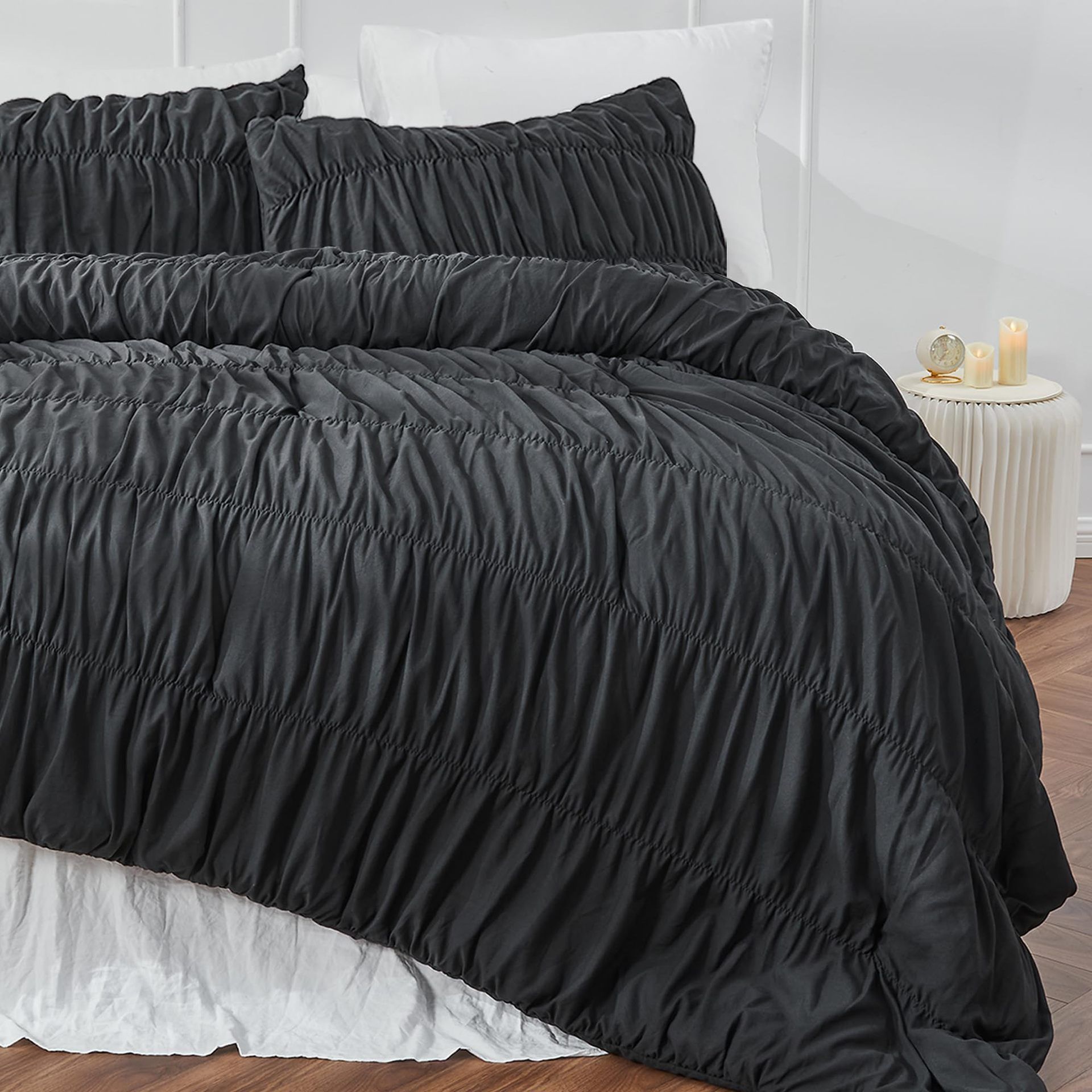 Textured Bohemian Ruffled Quilt Cover Set, Soft Crinkle Bedding Set with 1 Duvet Cover and 1 Pillowcases (Single) — image 5