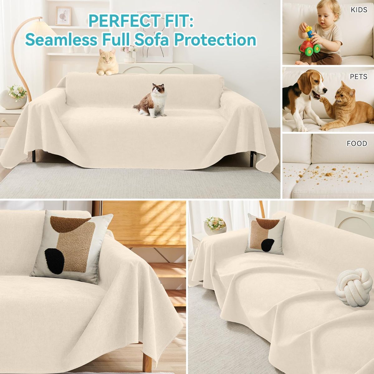 71" x 118" Couch Protector from Cat Claws, Waterproof Couch Cover Anti Slip, Couch Cover 3 Cushion Sofa Washable, Anti-Scratch Pet Sofa Cover Heavy — image 6