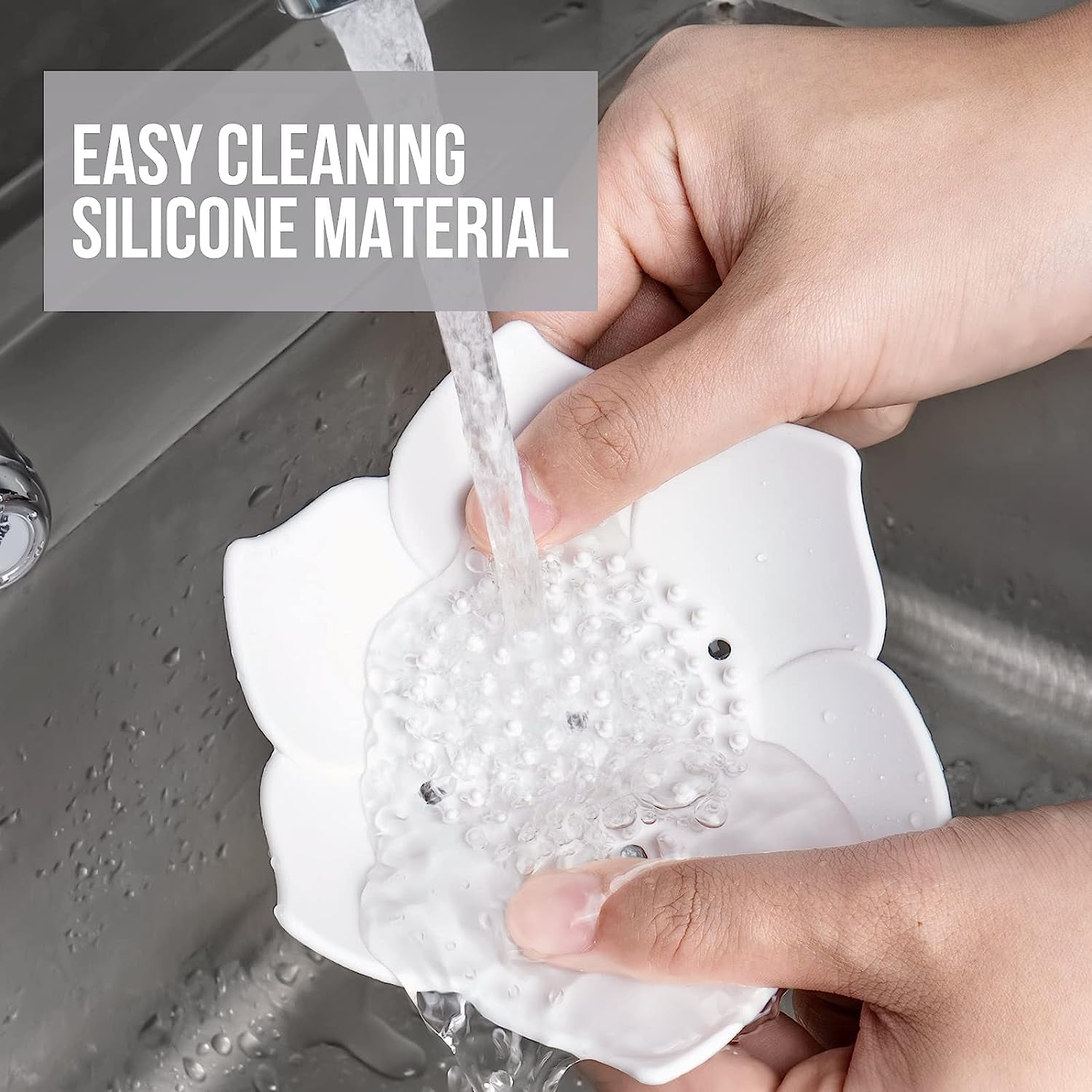 Silicone Soap Dishes with Draining - Lotus Shaped Bathroom Bar Soap Holder for Shower - Soap Tray for Kitchen Sink - Floral Shape Soap Saver for Counter โ image 3