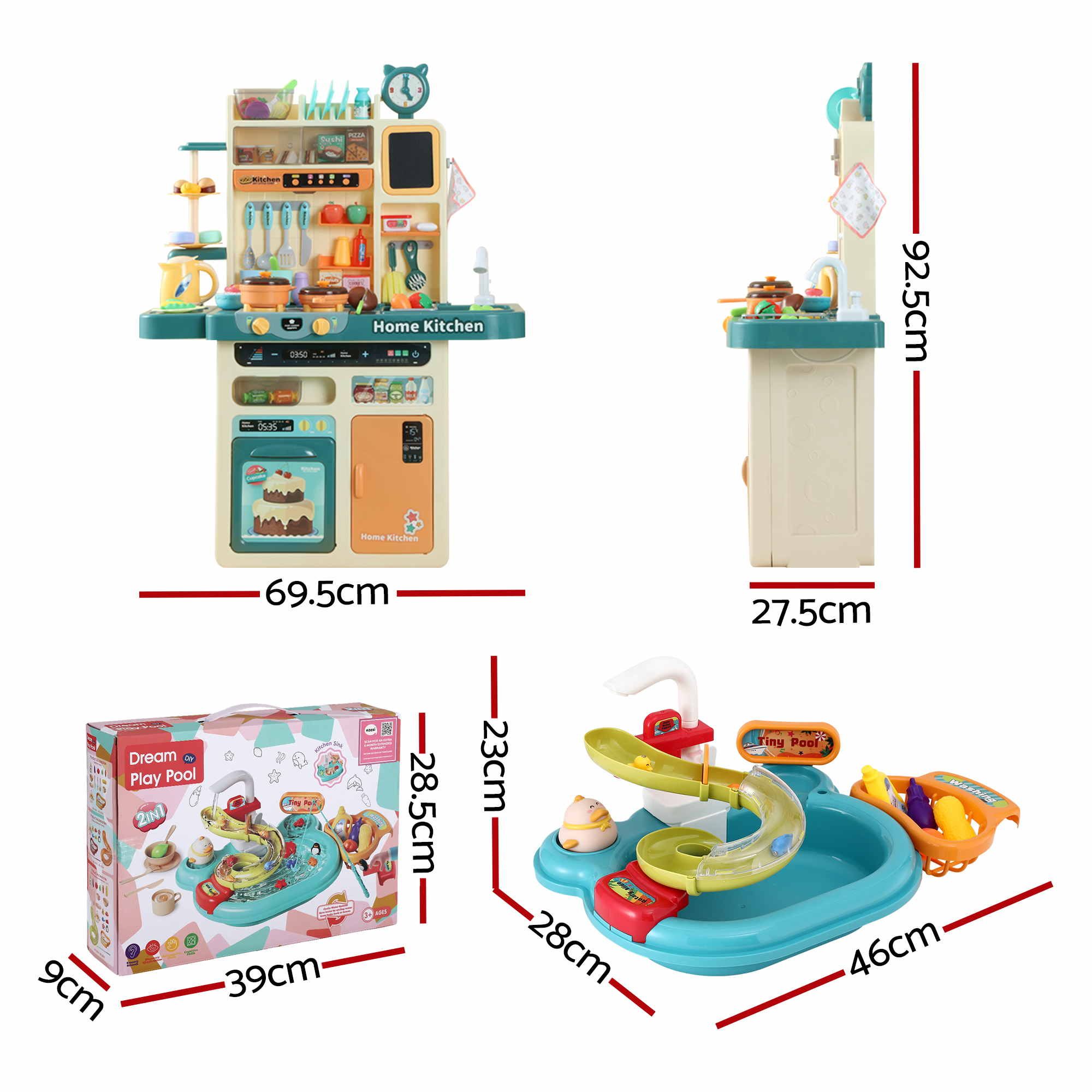 Keezi 2 Piece Kids Pretend Kitchen Playset Water Toys Fishing Game Food Play — image 2