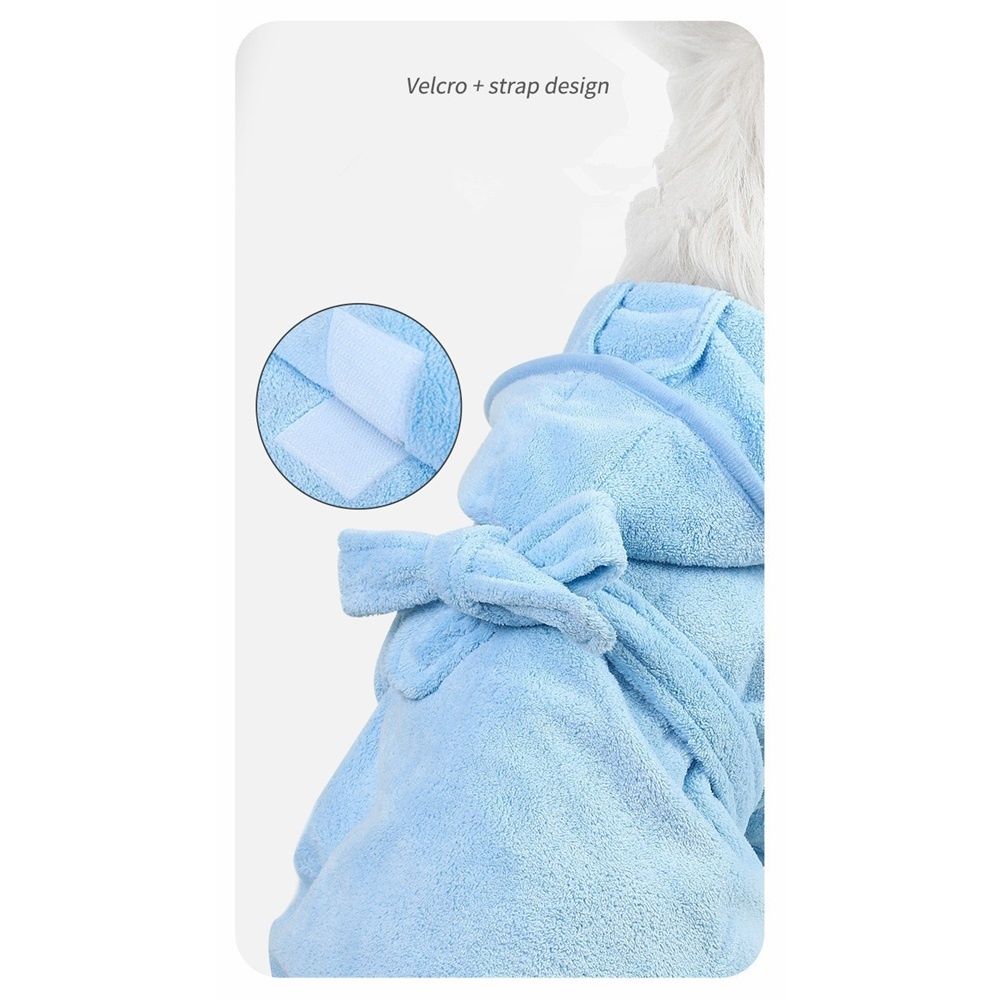 Dog Hooded Bathrobe Towel, Fast Drying Bath Towel Absorbent Warm Blanket, with Hood and Wrap Design for Post Bath Drying and Daily Care Blue M — image 4