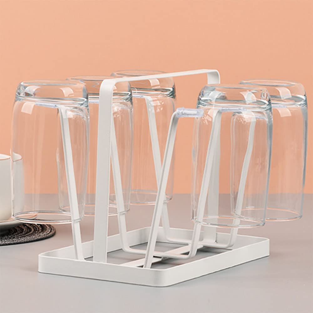 Metal Drainer Holder Rack Non-Slip Mugs Cups Organizer with Wood Handle, Compact & Stable Bottle Dryer Rack for Sports Water — image 4