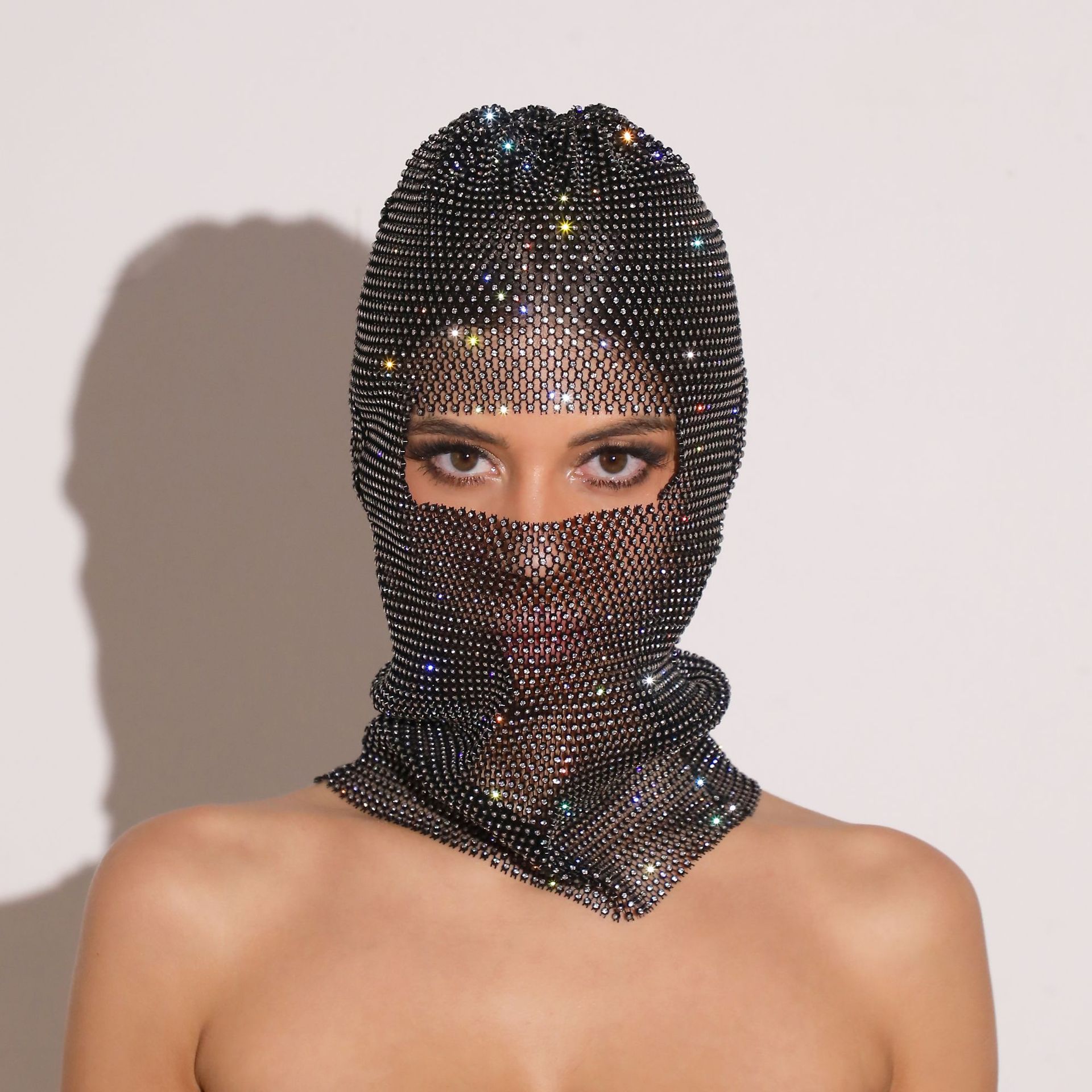 Champagne Glitter Rhinestone Face Balaclava - Trendy Music Festival Head Cover, 37cm — image 4