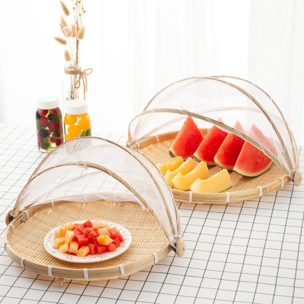 Bamboo Food Serving Tent Natural Handcraft Tray Mesh Food Storage Basket Meal Table Serve Cover โ image 3