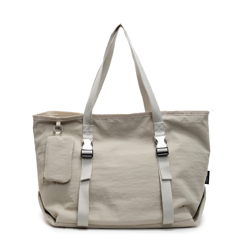 Beige Modern Utility Tote Bag for Women - Large Capacity Shoulder Bag with Detachable Pouch for Work, School & Travel