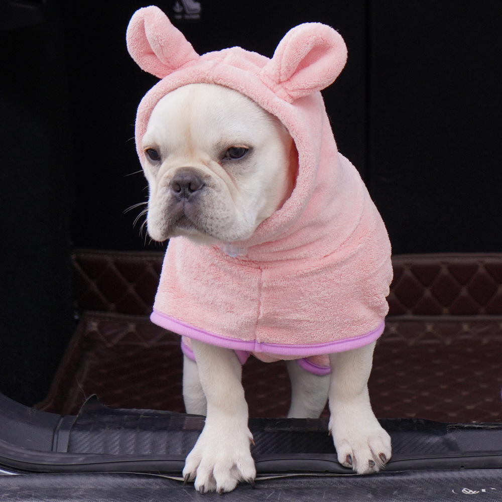 Pink Hooded Dog Bathrobe - Super Absorbent, Adjustable Fit, Cozy Pet Towel (Size: XL) — image 2