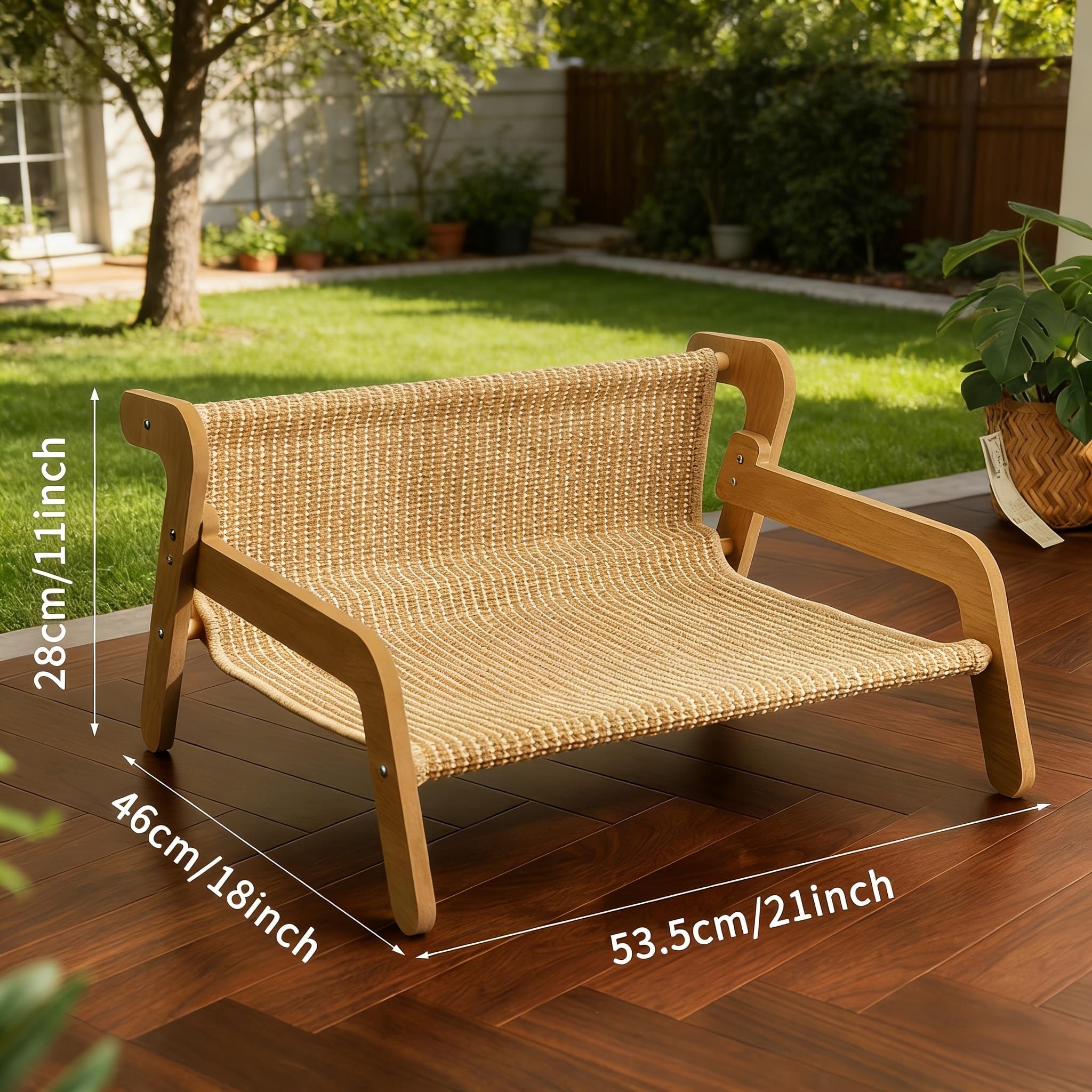 Curved Wooden Cat Lounge Chair with Sisal Scratching Surface – Hammock-Style Pet Bed for Indoor Rest, Play, and Nail Trimming, Fits Living Room or Balcony — image 6