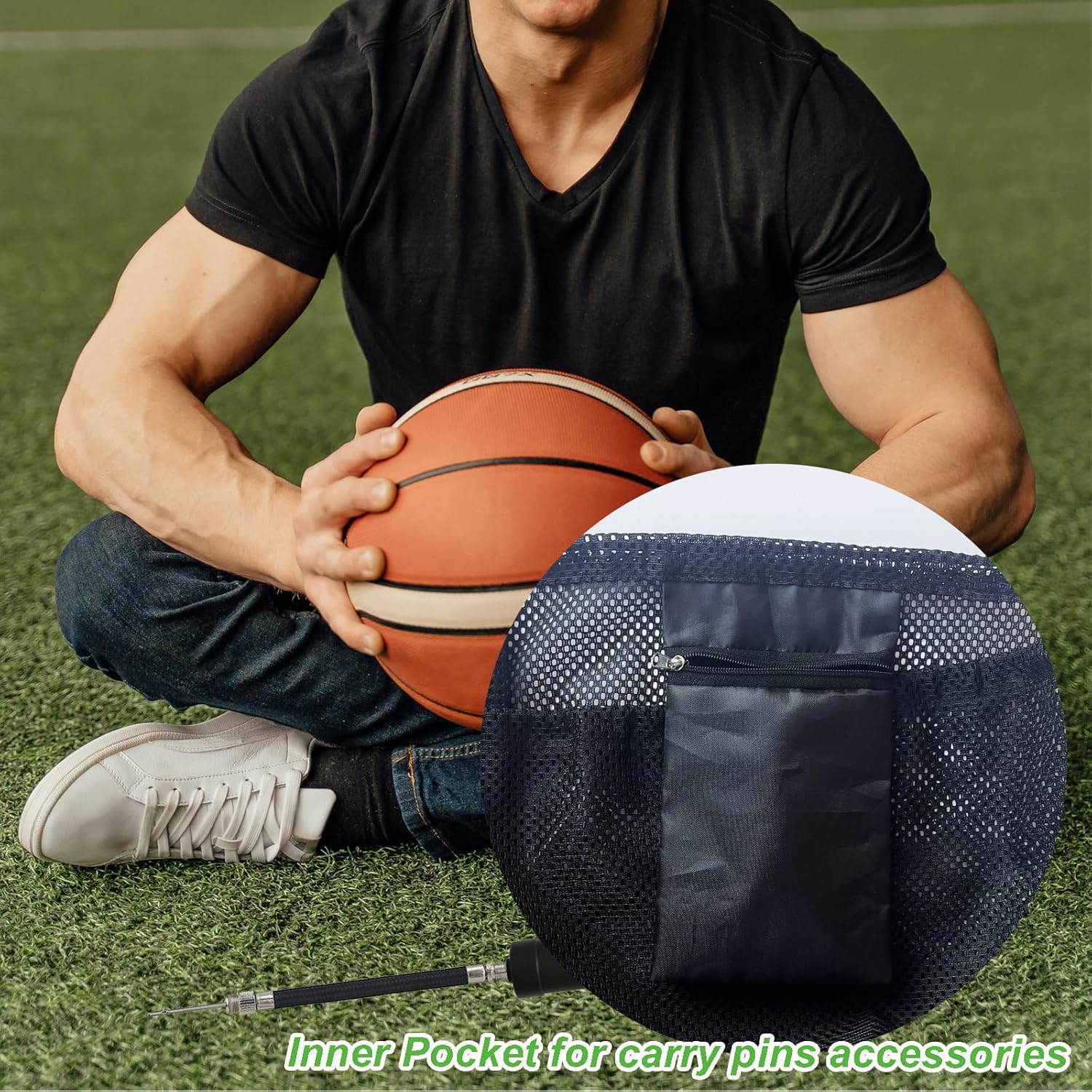 Black Crossbody Sports Ball Bag with Drawstring for Basketball Volleyball Football — image 3