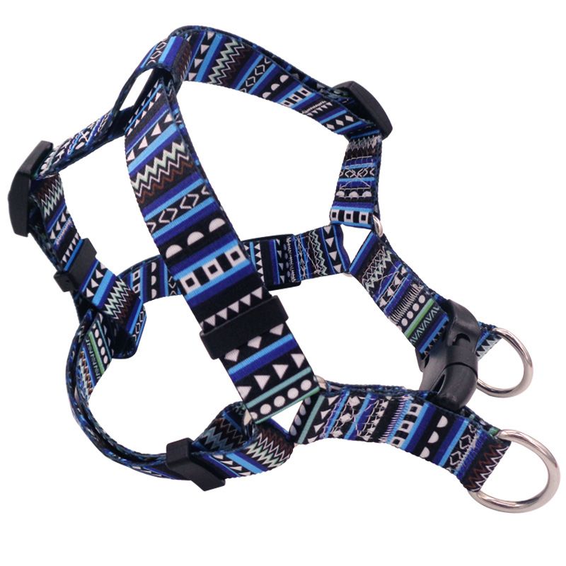 DEYUAN Bohemian Dog Harness Polyester Bomi Blue S:1.5*32-45cm