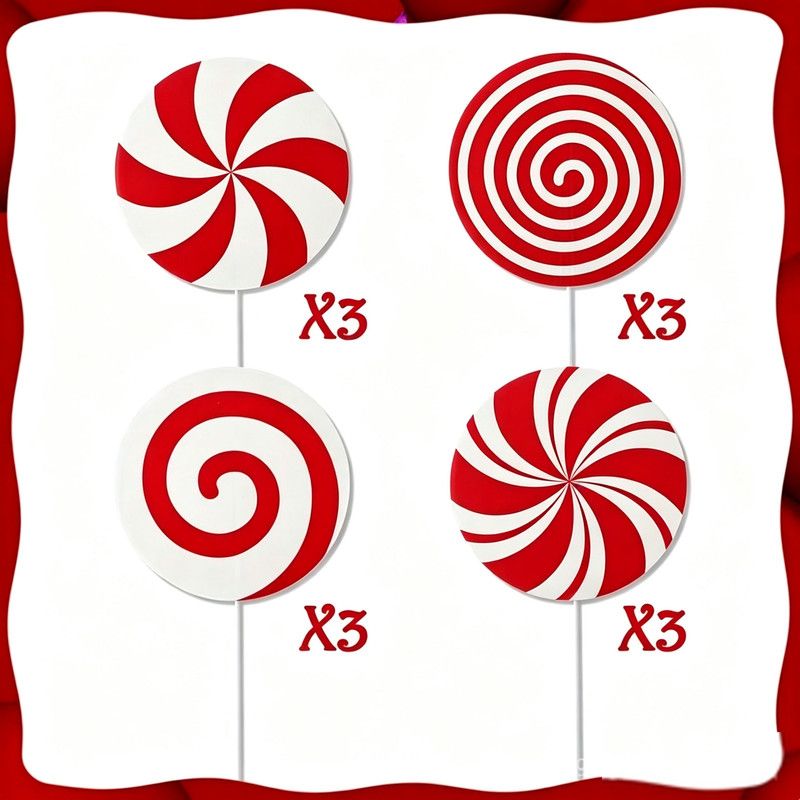 12Pcs Christmas Peppermint Lollipop Yard Stakes, Red White Candy Shape Waterproof Corrugated Plastic Tree Picks, Xmas Candy Cane Ornaments for Christmas Tree