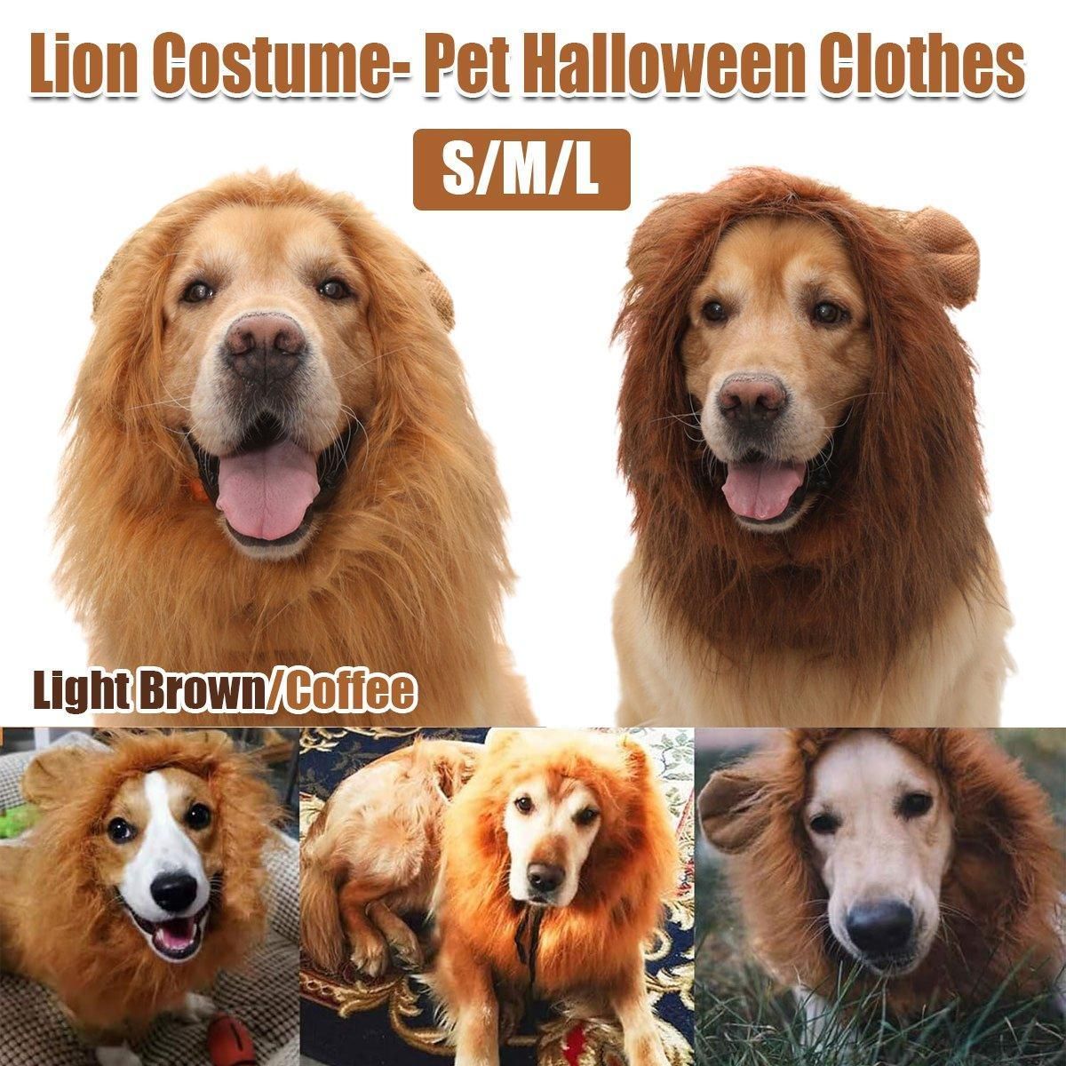 Lion Costume Mane Wig Large Dog Fancy Dress Up Party for Pet Halloween Clothes - Light Brown-S โ image 2