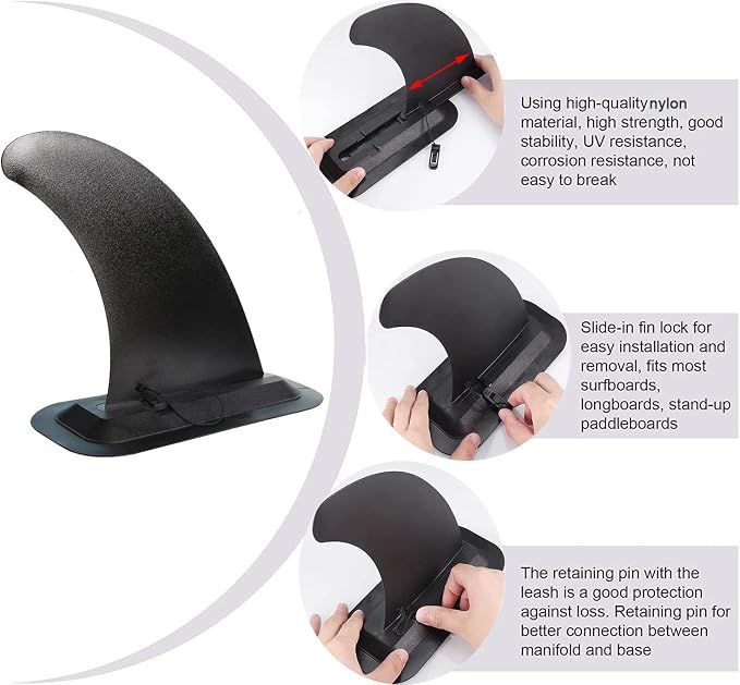 Detachable Center 9" Fin, Kayak Rudder Kit Skeg Tracking Fin Watershed Board for Inflatable Canoe, Stand Up Paddle SUP Boards, Surfboard — image 3