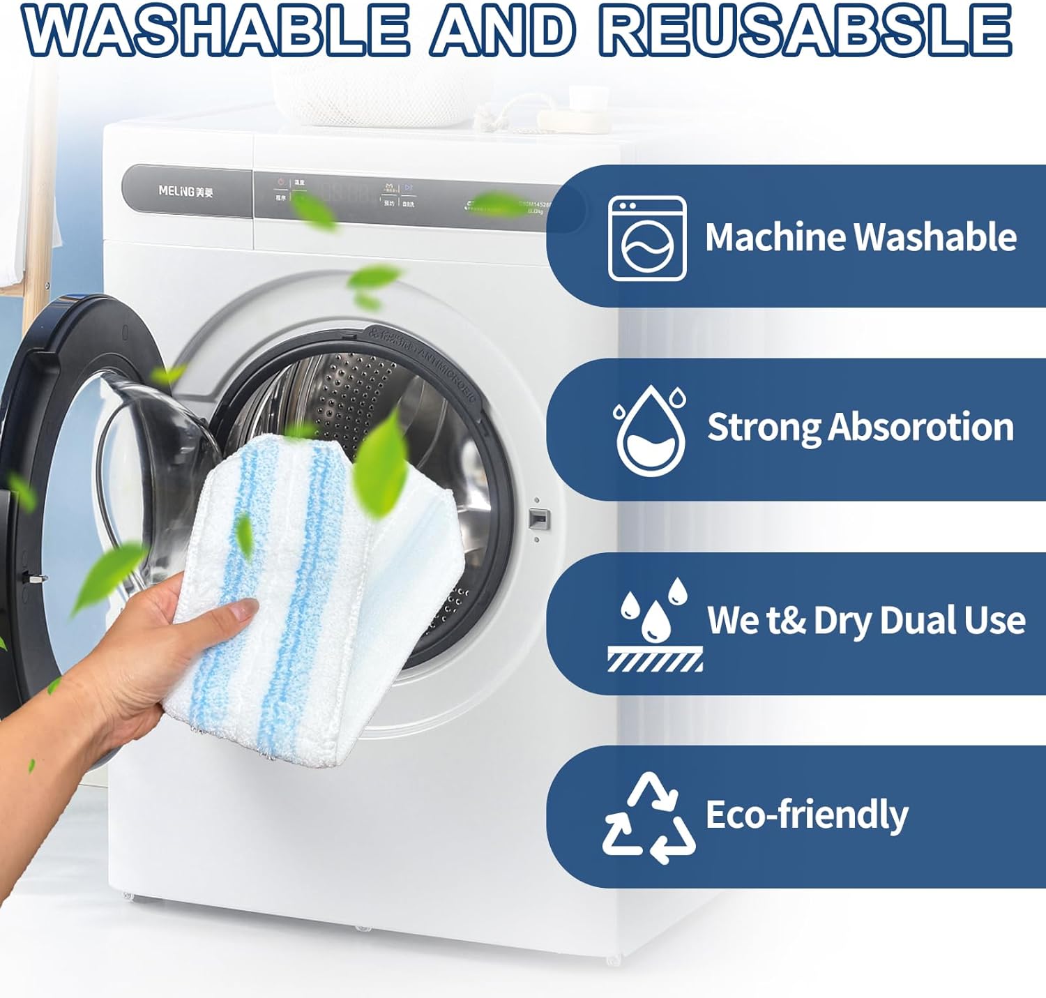 H2prO Mop Pads Replacements Compatible with Flat Mop System, Replace Mop Heads for Mop, Machine Washable Reusable Microfiber Pad Refills for Floor Cleaning (4 — image 3