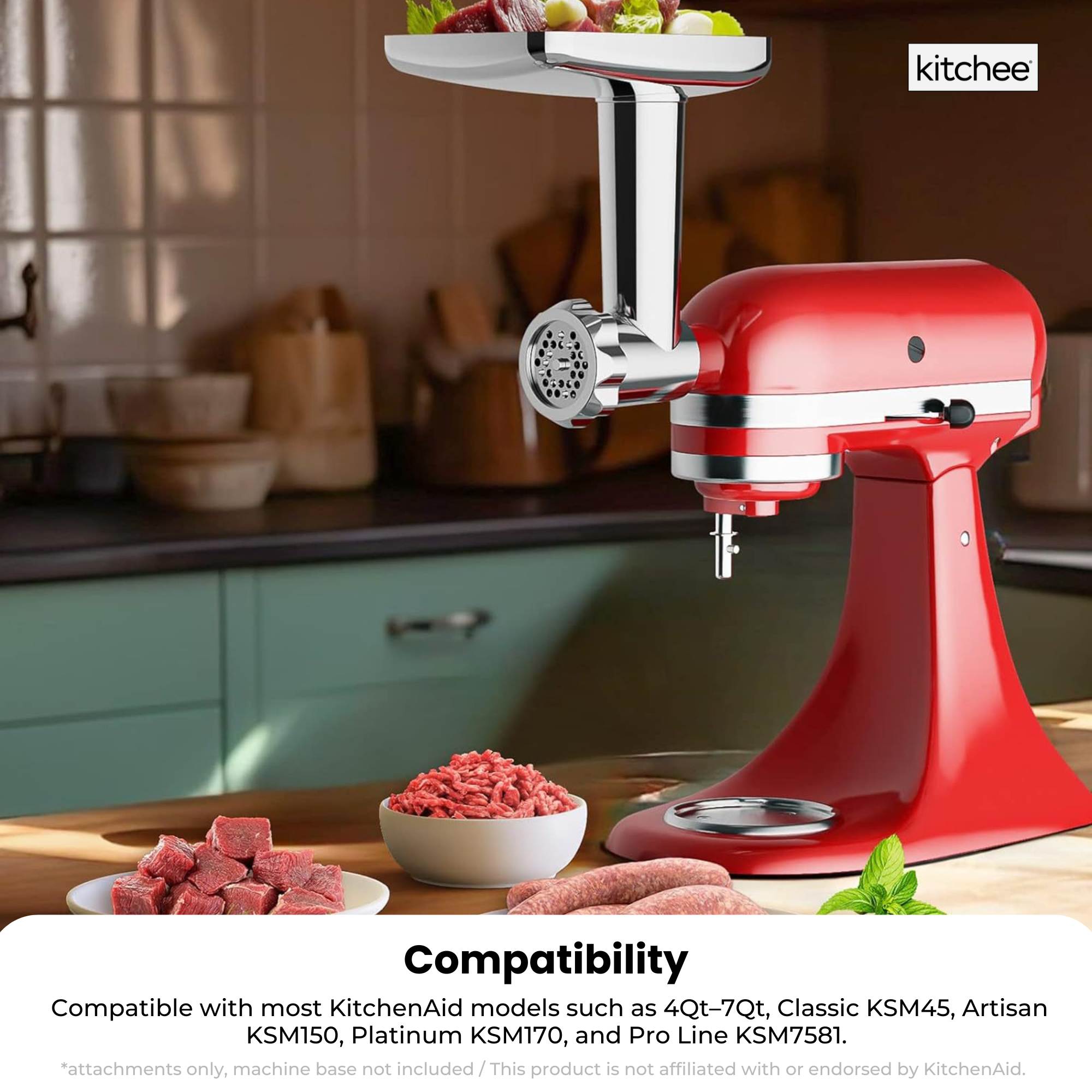 Kitchee Meat Food Grinder Sausage Attachment - Compatible with KitchenAid Mixers — image 6