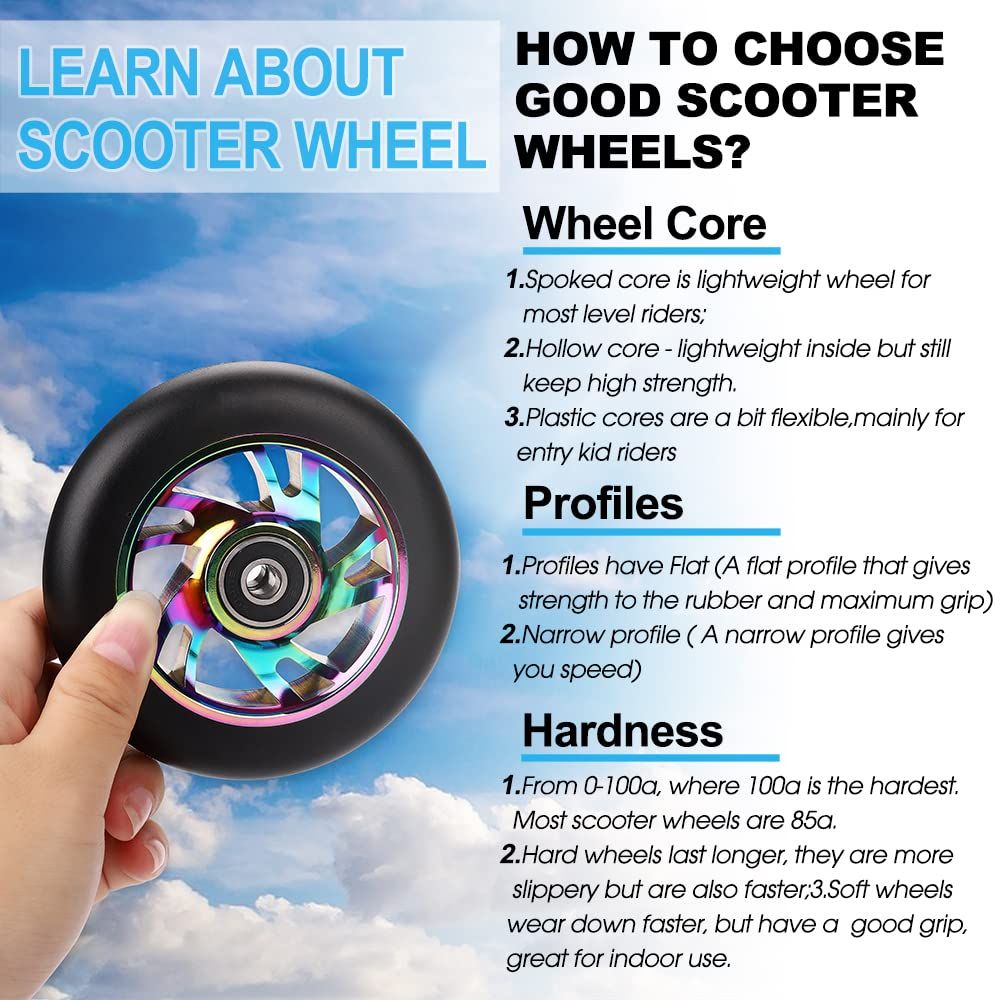 100mm Scooter Wheels - Pro Scooter Wheels 100mm Pair -100mm Metal Scooter Wheels Replacement - Pro Scooter Wheels 100mm — image 2