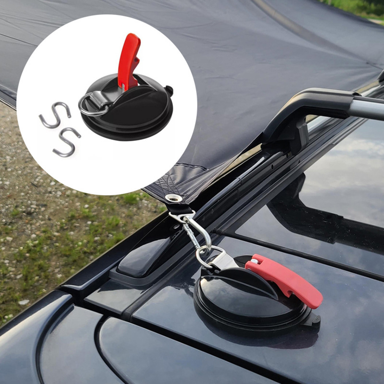 4 Pack Sky blue plate + green buckle Heavy Duty Suction Cup Anchors with S-Hooks for Car Side Awnings and Camping Tarps Multifunctional Tie Down Points for โ image 3