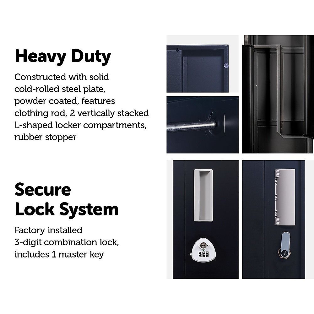 Black Two-Door L-shaped Office Gym Shed Storage Lockers — image 5