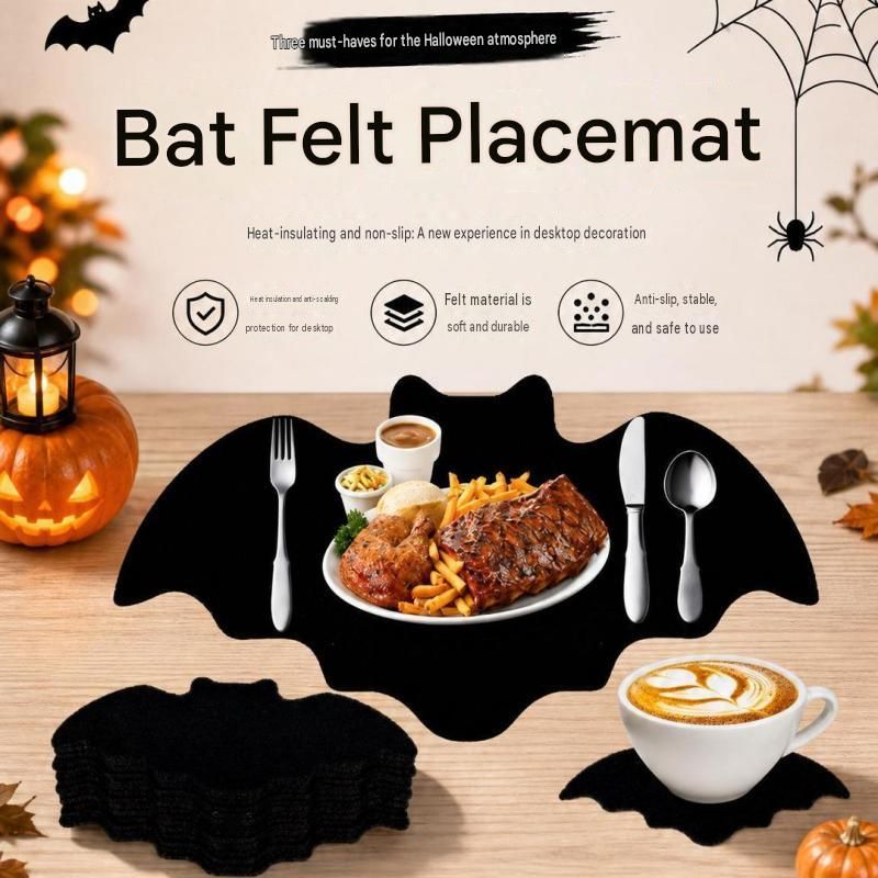 5-pieces 35*20cm Halloween bat-shaped mat - Felt Non-Slip Heat Resistant Table Mat for Party Dining and Gothic Home Deco — image 3