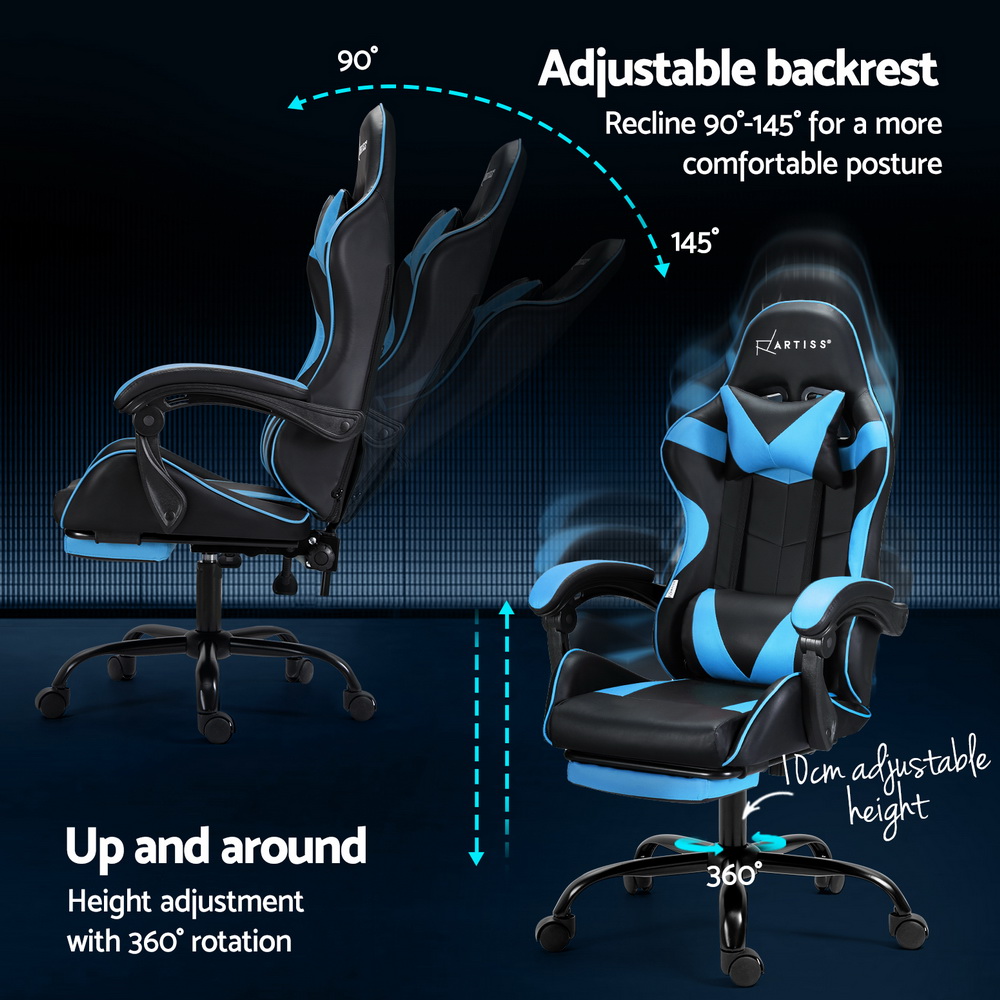 Artiss 2 Point Massage Gaming Office Chair Footrest Cyan Blue — image 5