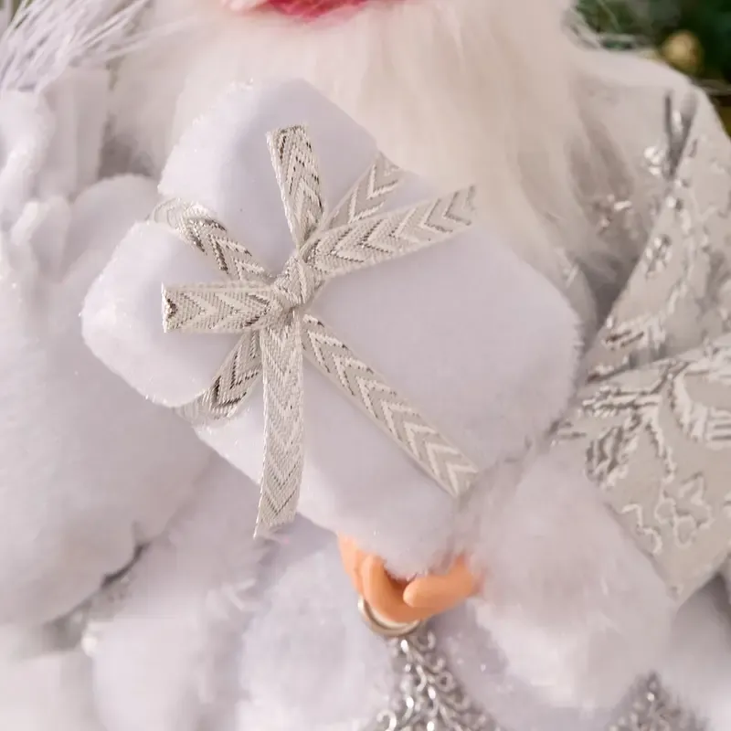 Collectible Sitting Santa Claus Doll | Classic Outfit with Gift Bag, Desktop & Mantel Décor, Ideal New Year & Christmas Gift / Silver-White Sitting Old Man — image 3
