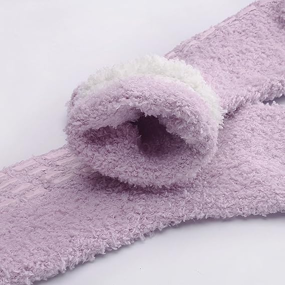 Non-slip socks - Coral fleece socks - with grip - lint-free - suitable for ladies - 4 pairs - gift โ image 5