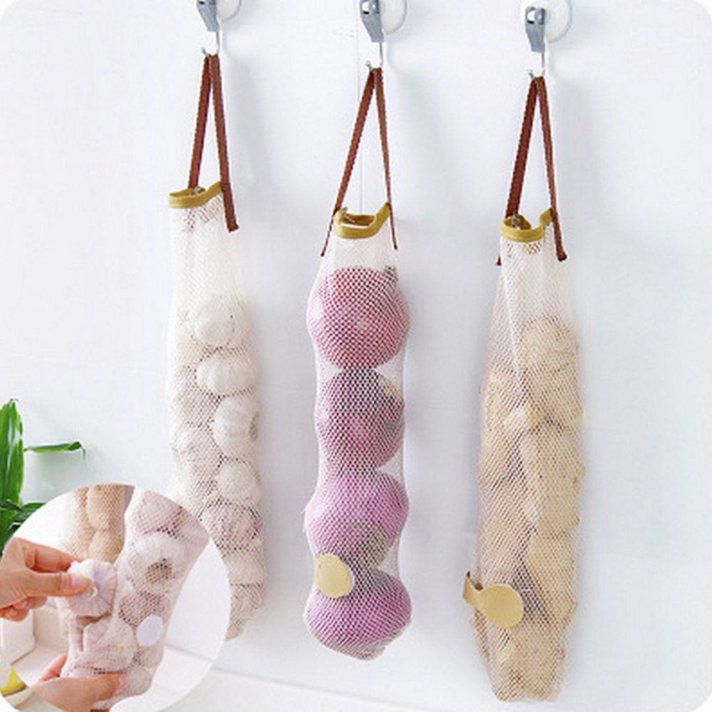 3Pcs Kitchen Fruits Vegetables Storage Hanging Bags Reusable Grocery Produce Bags Mesh Ecology Shopping Tote Bags — image 3
