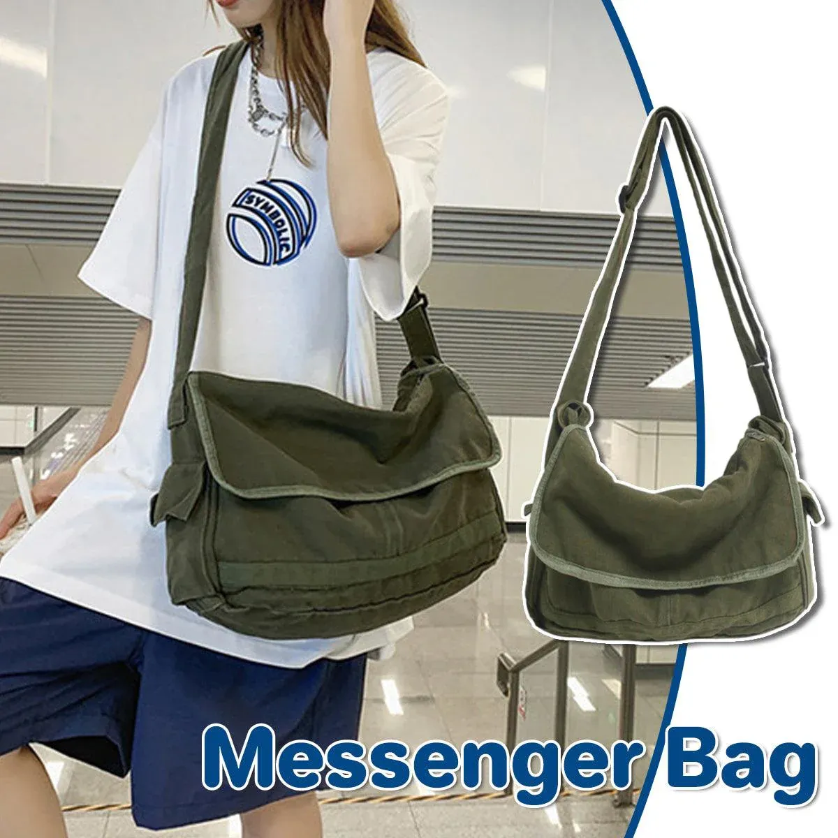 Green Messenger Shoulder Bag for Men Women Casual Work Travel and Daily Use — image 3