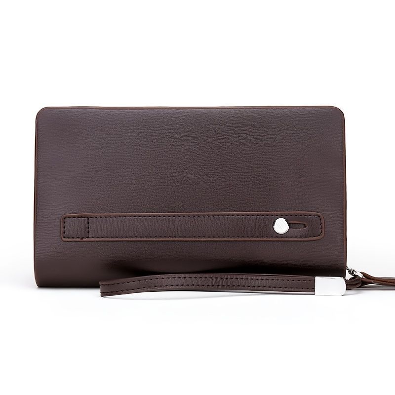 men's business clutch, double zipper handbag, large capacity phone bag, men's accessories, leather clutch bag, business travel wallet, minimalist clutch — image 3