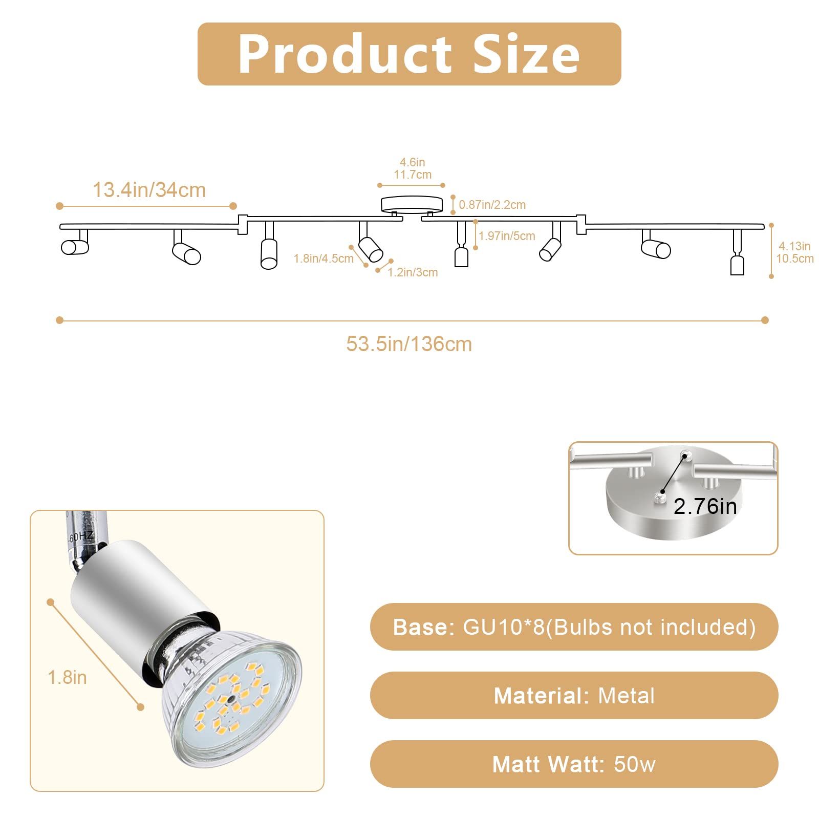 8 Lights LED Track Lighting Kit, Foldable Ceiling Spot Lighting with Flexibly Rotatable Head, Track Light for Kitchen Hallway Room Closet, GU10 Bulbs Not — image 5