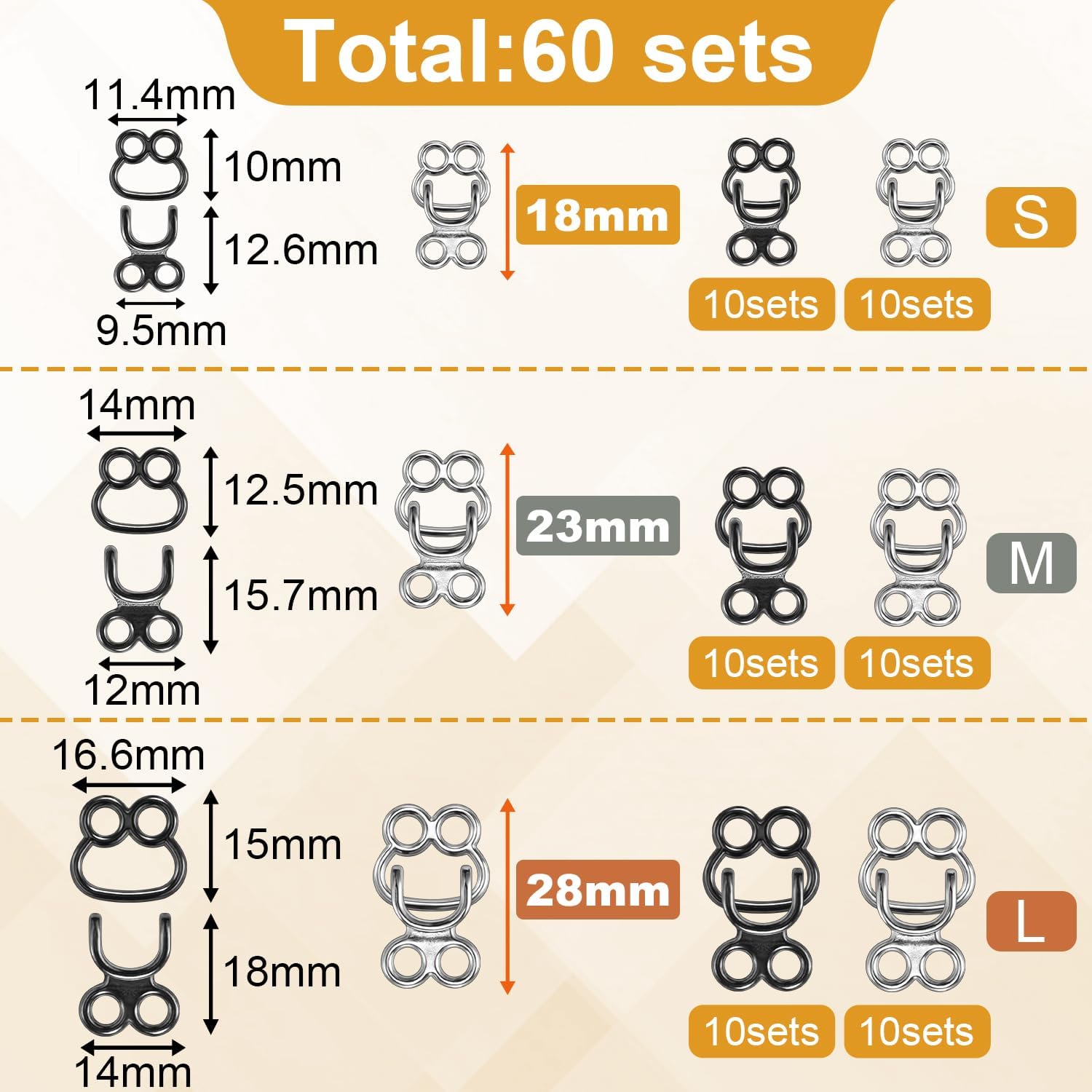 60 Set Hooks and Eyes for Sewing, Clothing Hook Replacement Clasps, Hook and Eye Closures for Fur Coats Jackets Trousers Underwear Sewing DIY Craft — image 2