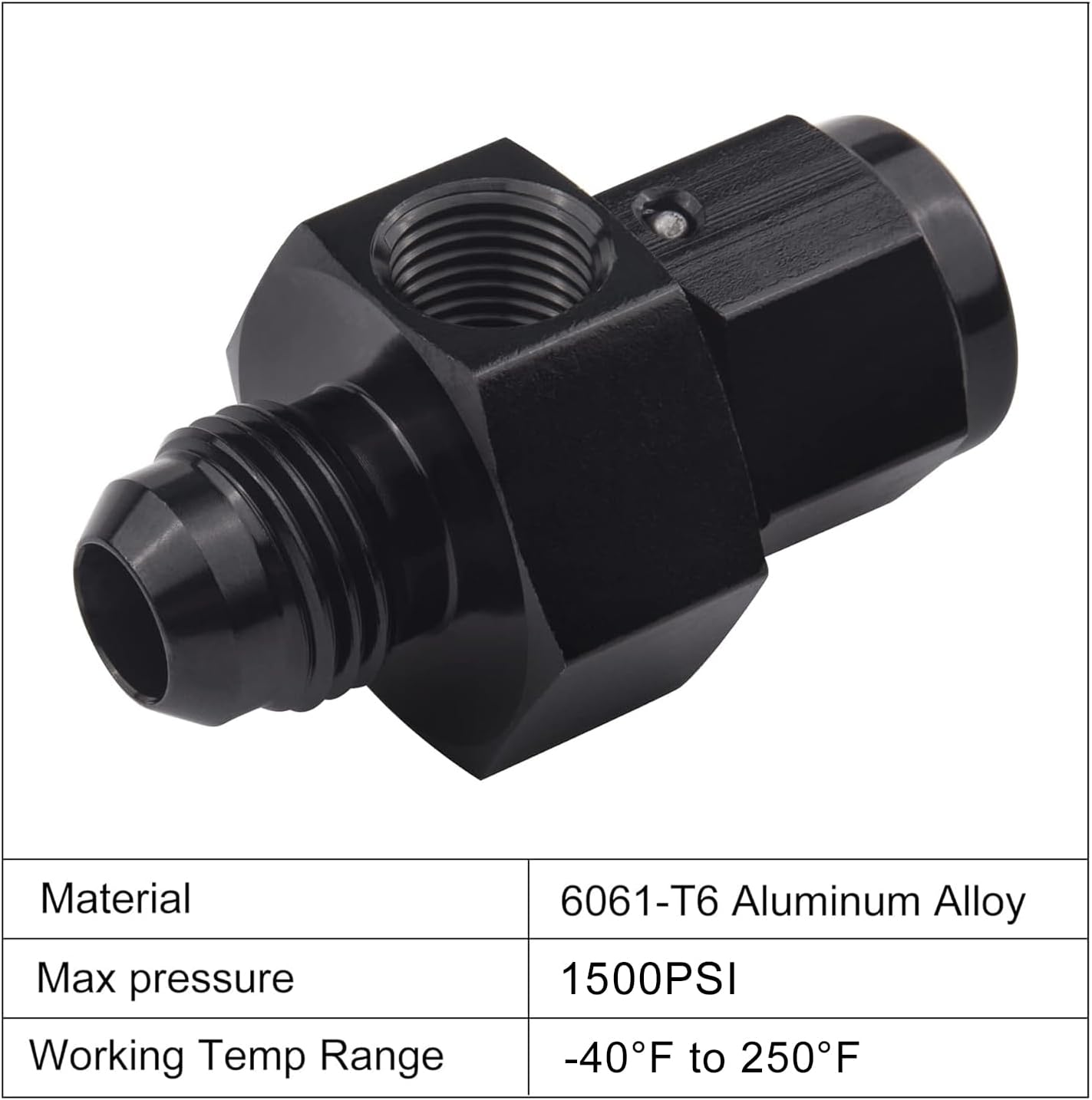 6AN Male Flare to -6 Female Swivel with 1/8" NPT Gauge Port Fuel Pressure Take off Fitting Adapter Aluminum — image 3