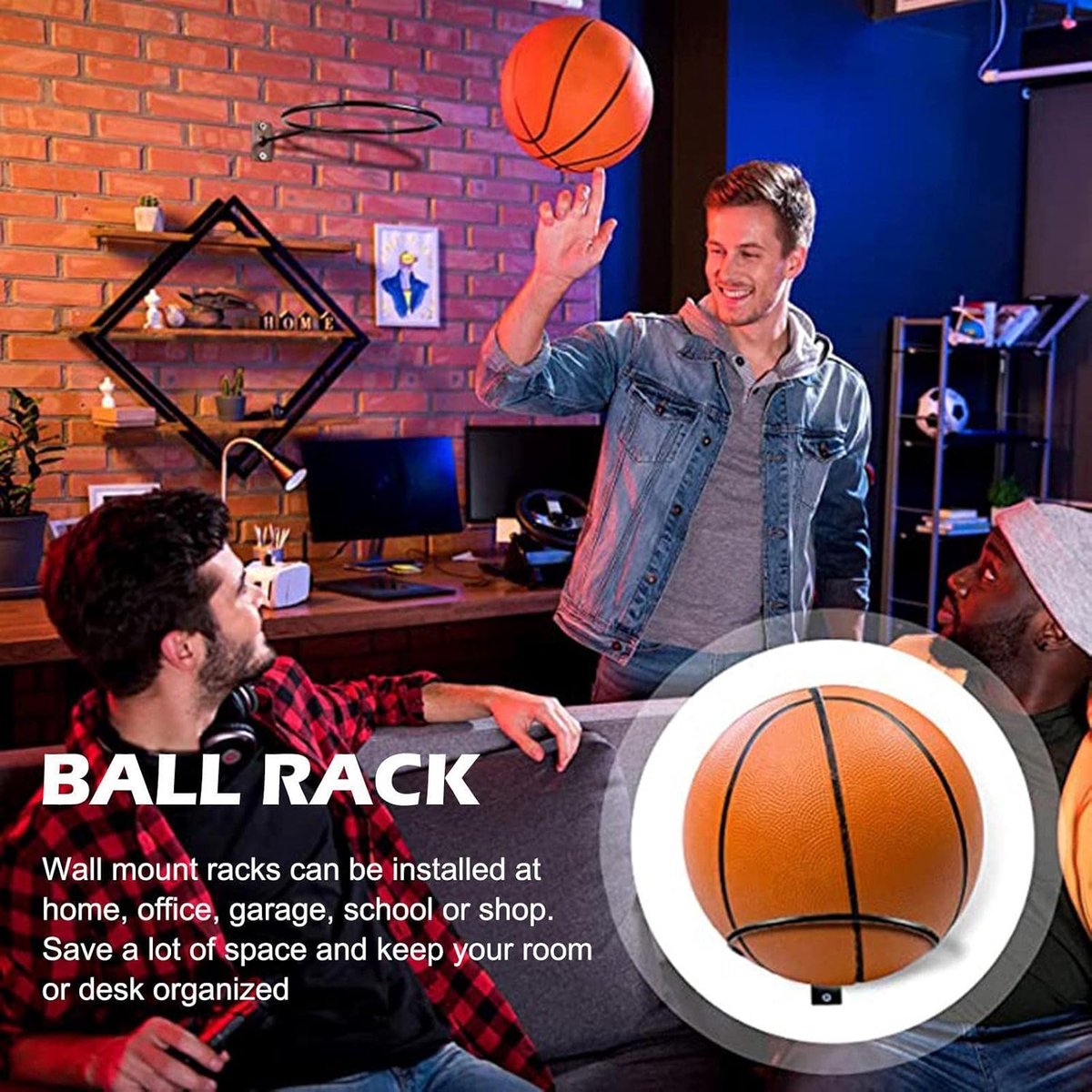 Ball Holder - 2 Pieces - Ball Storage - Ball Rack - Metal Ball Stand - Wall Ball Holder - Wall Mounted - Gift for Boys & Men - For Basketball, Football — image 3