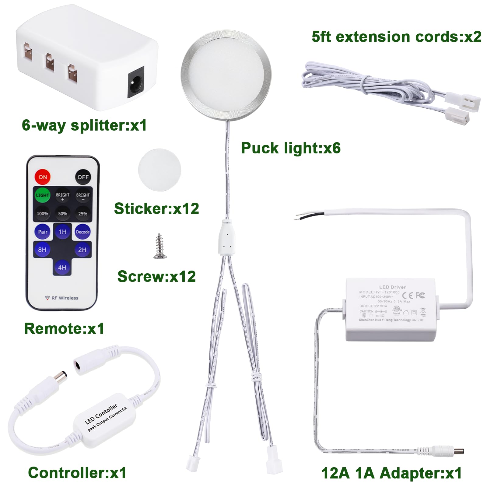 Linkable Under Cabinet LED Lighting 12V Slim Aluminum Dimmable Puck Lights Direct Wired with RF Remote Control for Kitchen Lighting(6pack,Daylight White) โ image 2