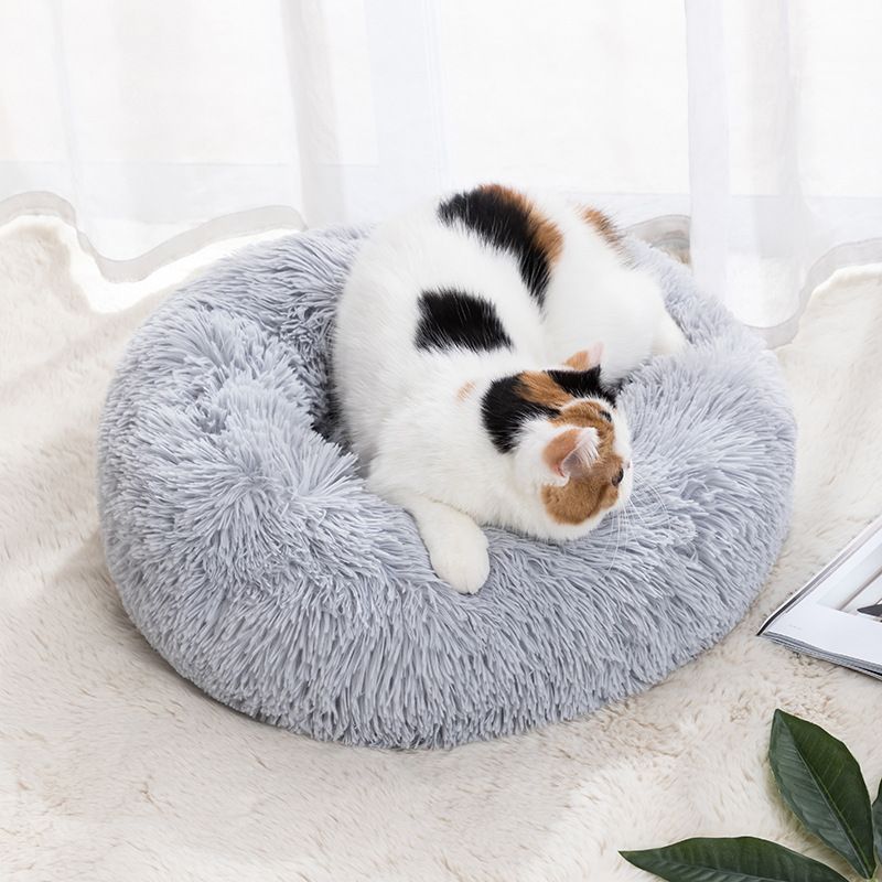 Qianxun pets Round Plush Pet Bed 40 cm Light gray Diameter 70 cm — image 3