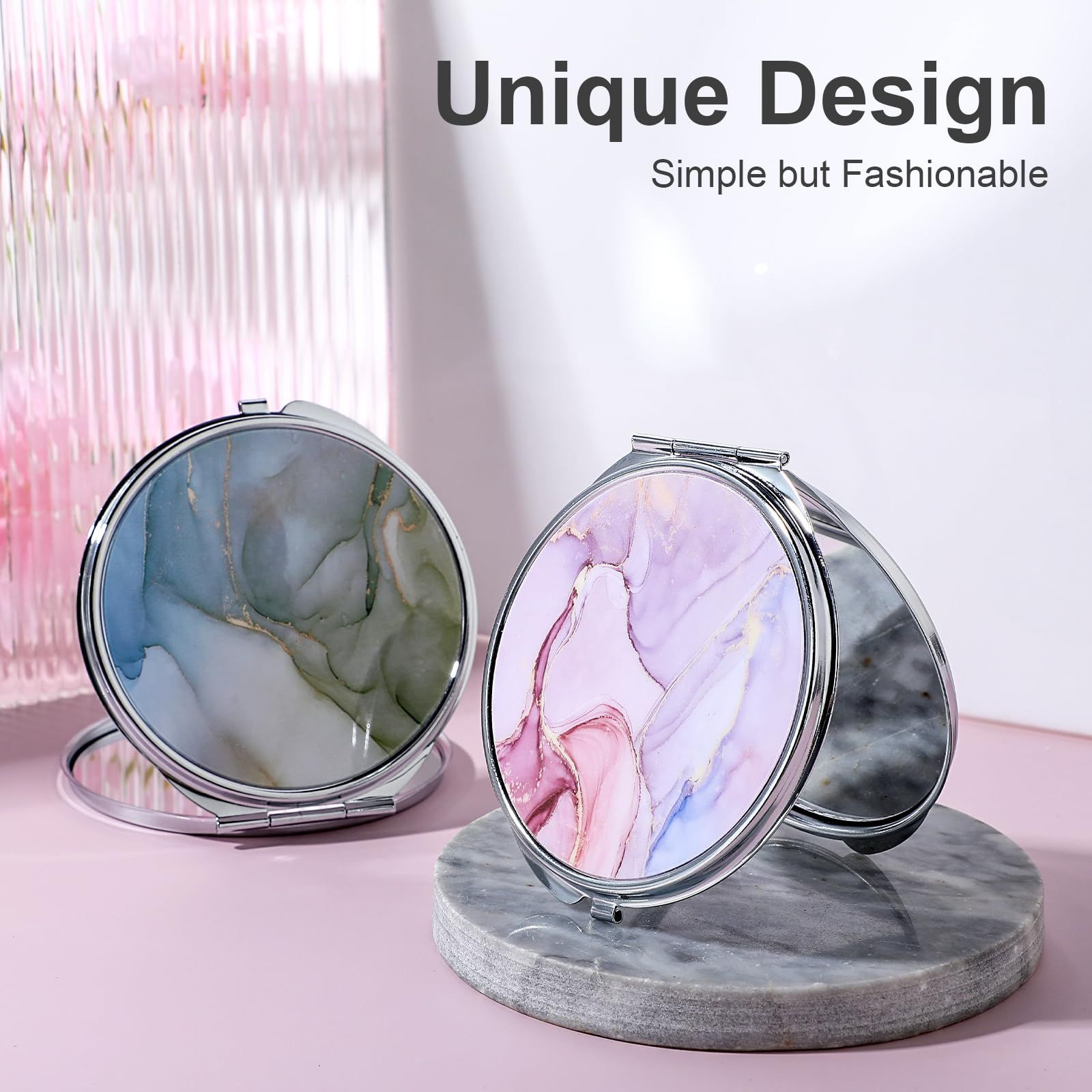 Portable Folding Handheld Vanity Mirror Aesthetic Double-Sided Plane Mirror for Travel Home Office Women Purse Handbag Wallet â image 3