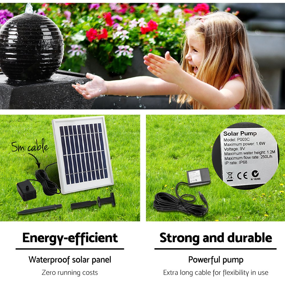Gardeon Solar Water Feature Twisted Fountain LED Light Bird Bath 85CM Black โ image 6