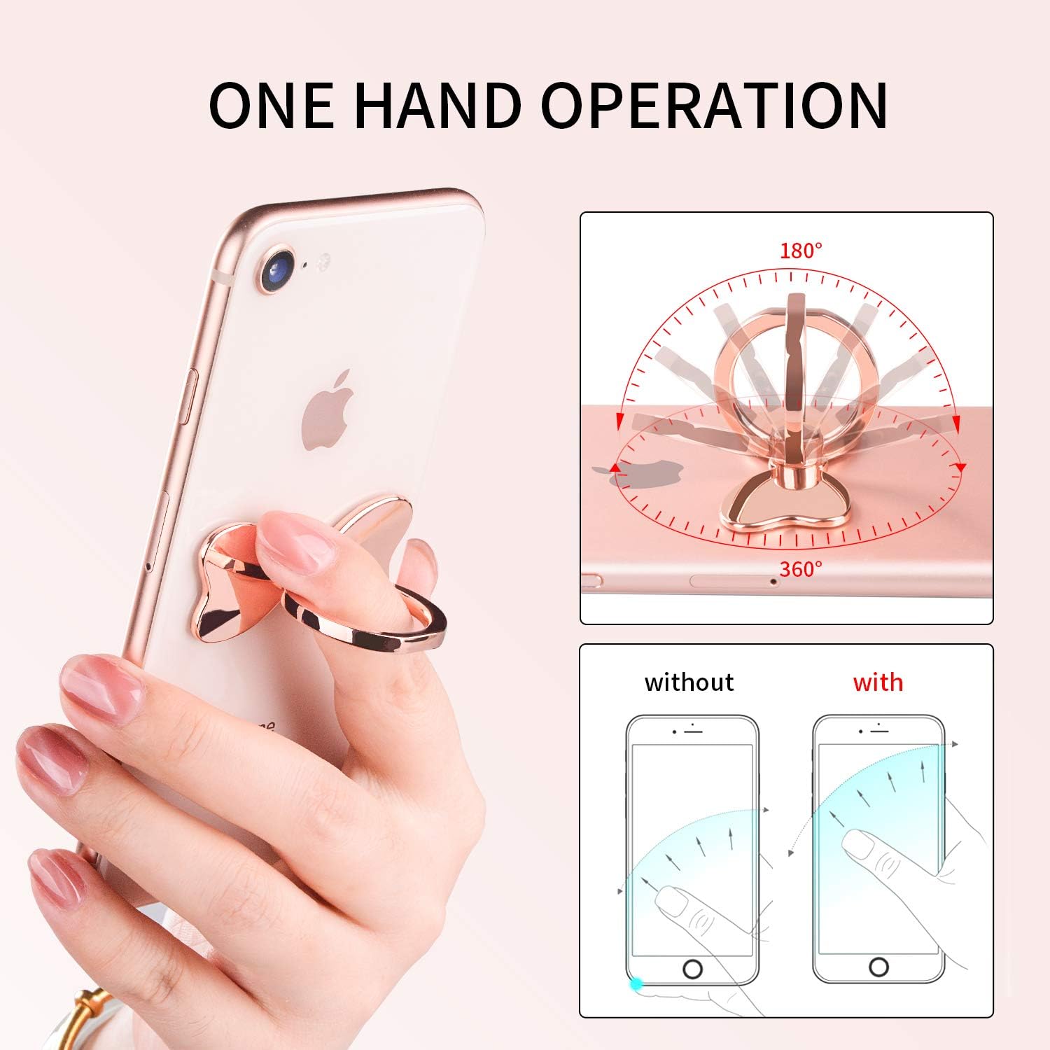 Metal Cell Phone Finger Ring Stability Holder Back Stand Collapsible Hand Grip Knob Loop Car Mount Hook Kickstand 360 for iPhone Samsung Galaxy Mobile Cute — image 3