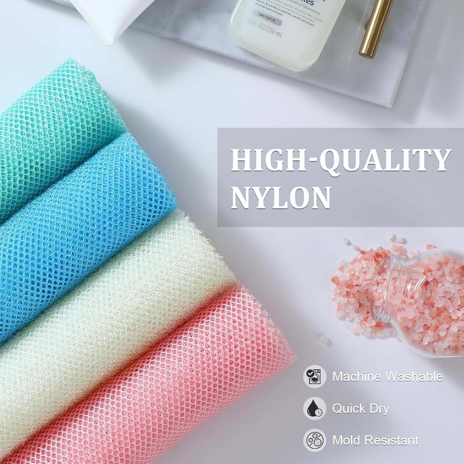 4 Pieces African Exfoliating Net, Long African Net Sponge, Nylon African Net Cloth, Exfoliating Washcloth, Body Scrubbers for Use in Shower, Back Scrubber Skin โ image 4