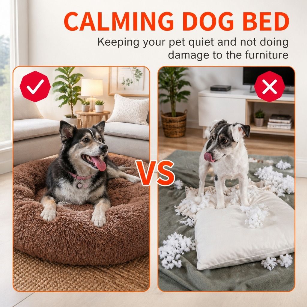 Pet Dog Bed Bedding Warm Plush Round Soft Dog Nest Light Coffee XL 100cm — image 4