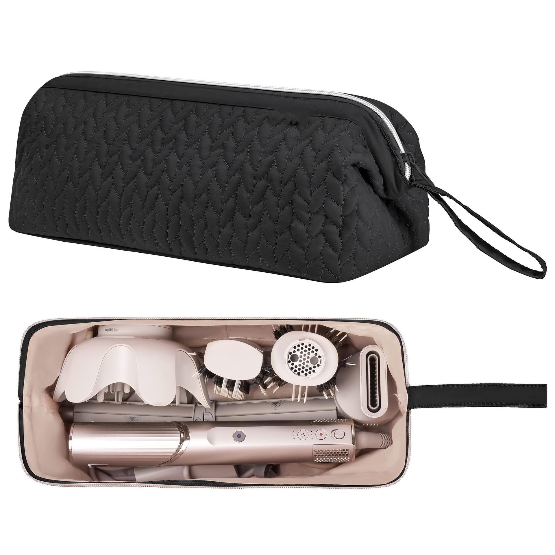 Black Hair Styler Travel Case - Protective Storage Organizer Bag for Dryer, Curling Iron & Accessories
