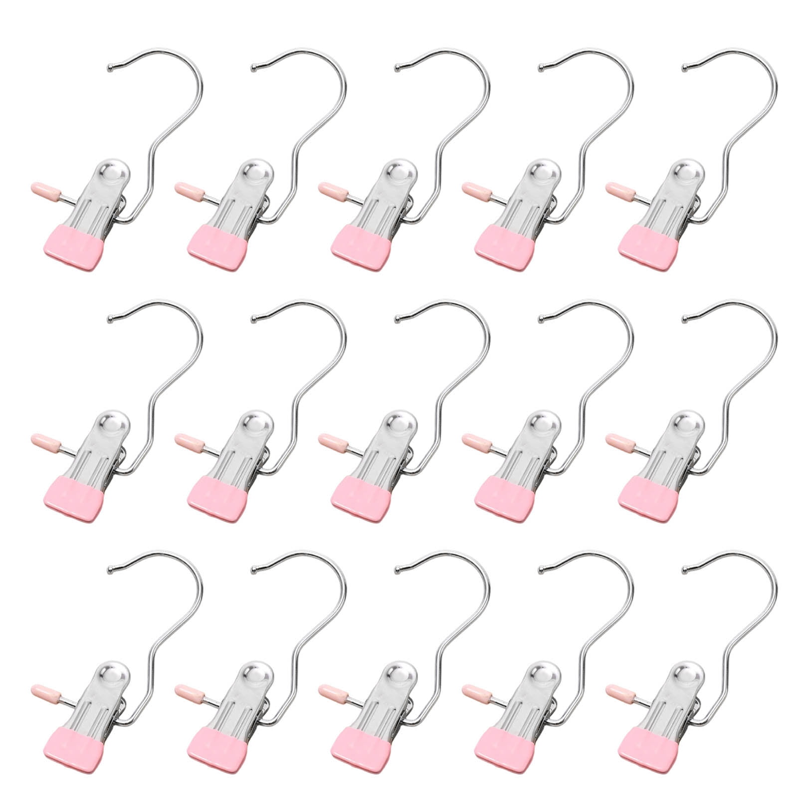 15 Pack Clothes Pins, Hanger Hooks, Stainless Steel Laundry Clips, Travel Hangers, Towel Clips, Legging Organizer for Closet Hanging, Space, Silver
