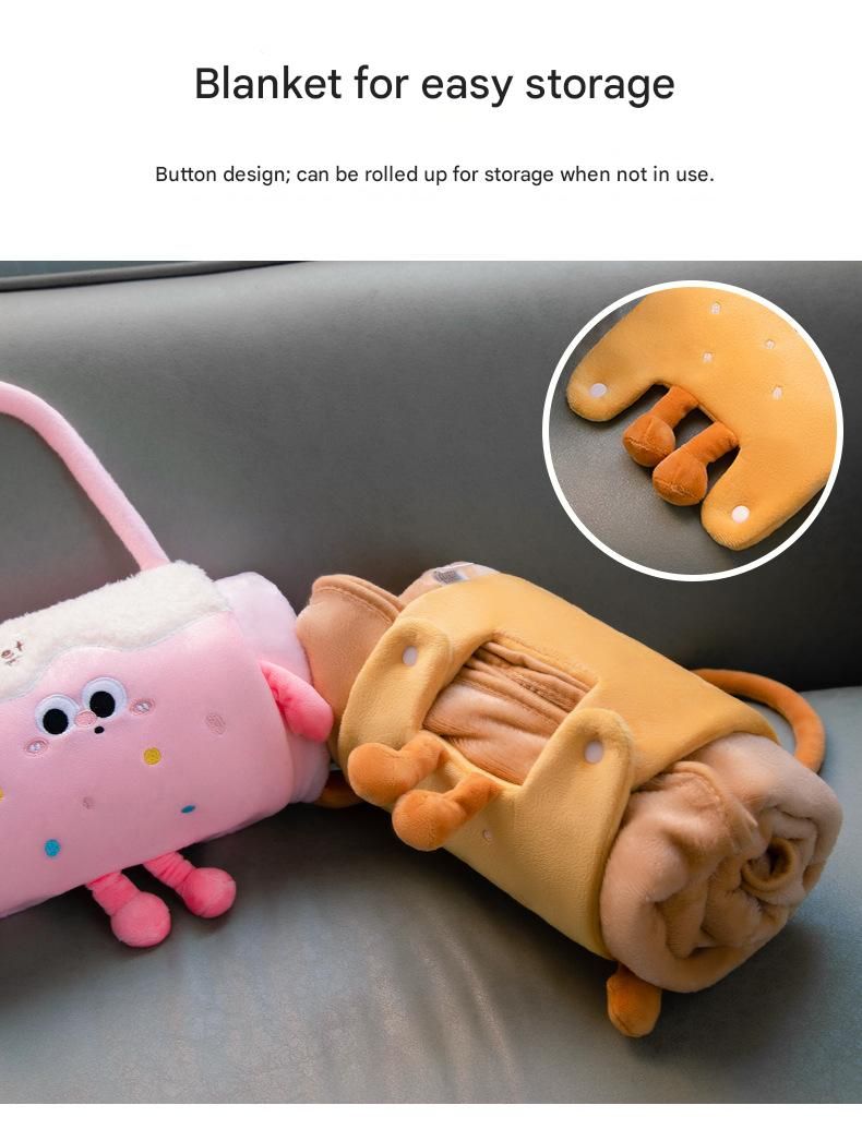 Brown Puppy 80*100cm Cartoon Hand-Carry Roll-Up Blanket - Plush Flannel Nap Blanket with Pillow Function, Portable Office & Travel Throw for Home, Car, and — image 4