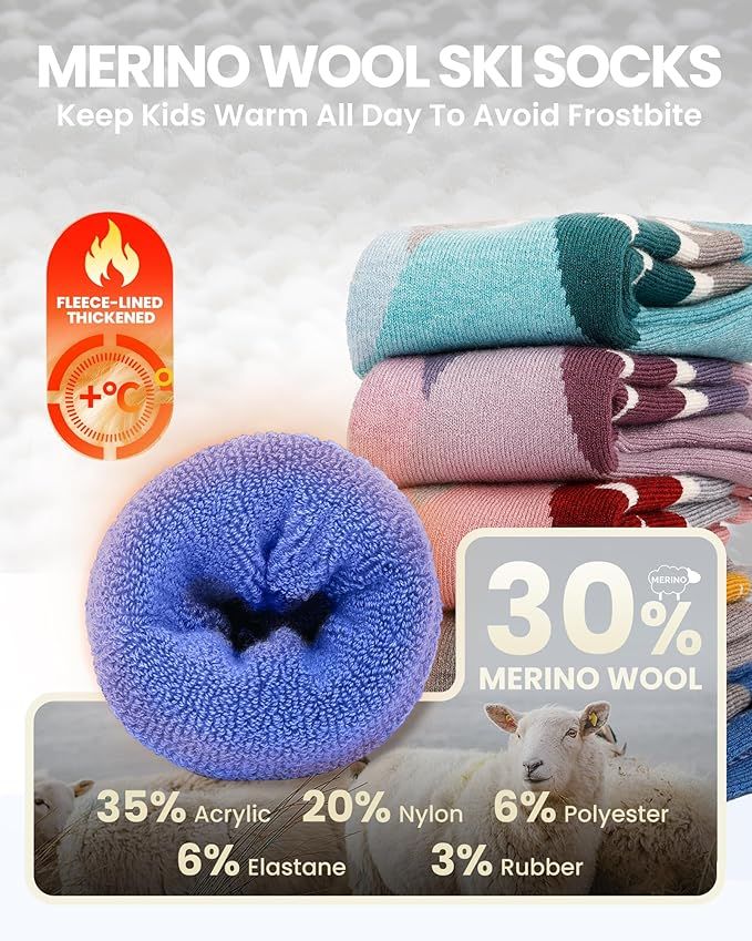 OutdoorMaster Merino Wool Ski Socks for Kids Boys & Girls Thermal Winter Warm Snowboarding Cold Weather-Blue Mountains - 2 Pack,Small โ image 3