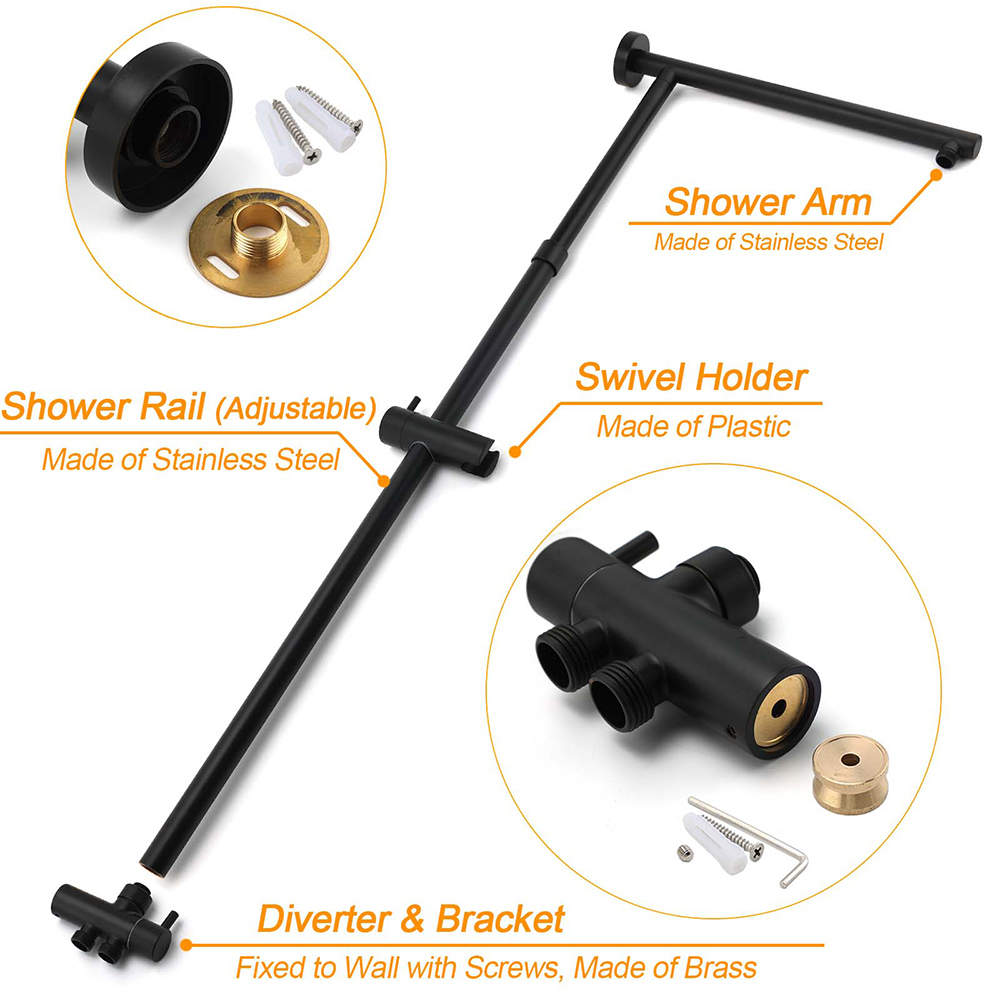 Matt Black 2in1 Set 8" Square Thin Shower Head Handheld Adjustable Silding Rail Arm โ image 4