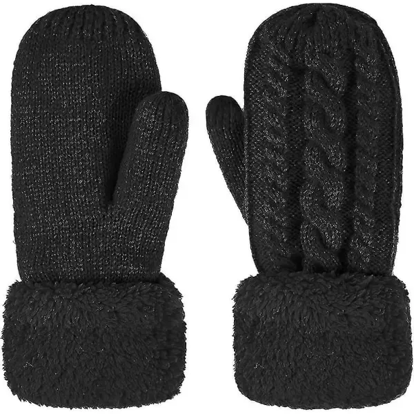 Thick Fleece Lined Warm Knitted Mittens for Women, Super Soft Thermal Winter Hand Warmers with Stretchy Elastic Wrist, One Size for Most Hand Shapes — image 2
