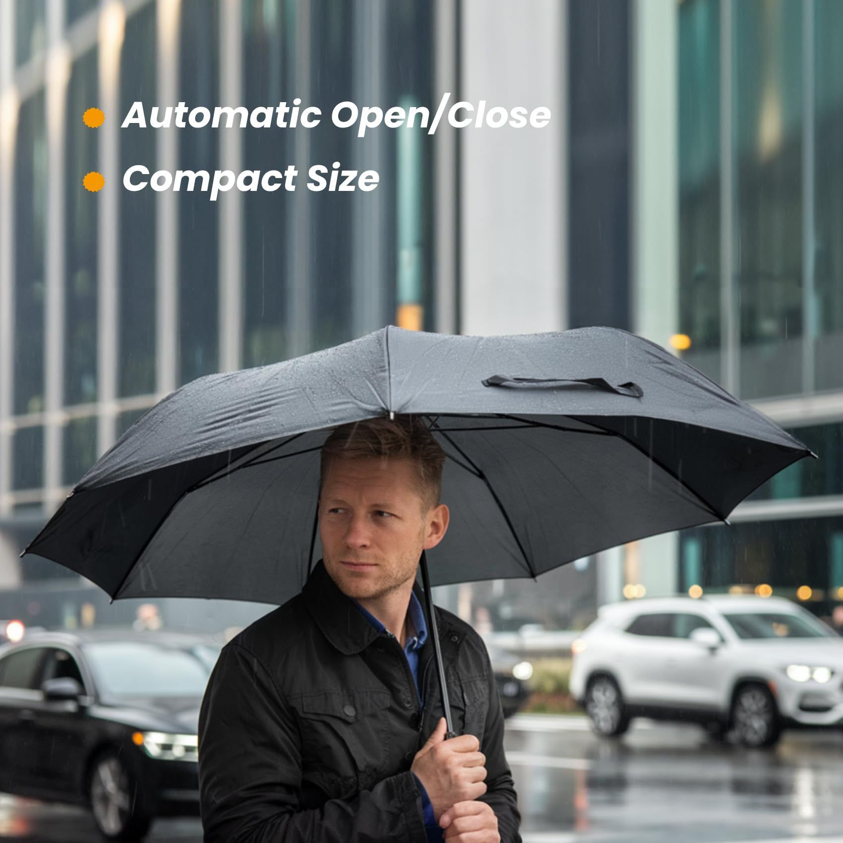 Coffee 97CM Large Folding Automatic Travel Umbrella with 8 Reinforced Fiberglass Ribs - Lightweight Compact Rain & Sun Shield for Backpack Travel and Commuting โ image 3